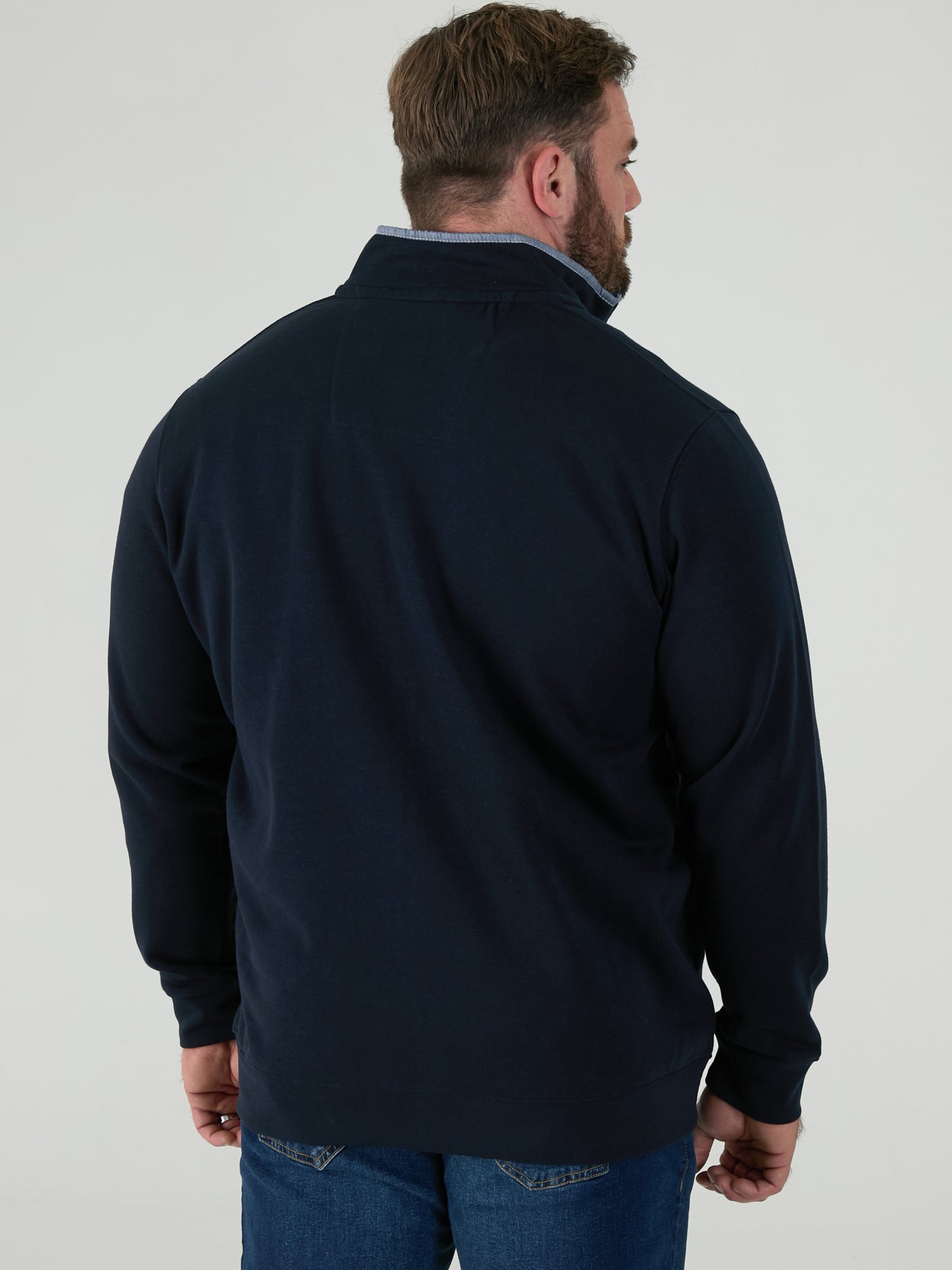 JOHNSON 2 -D555 Navy Blue Zip Through Sweatshirt In Fleece with Embroidery