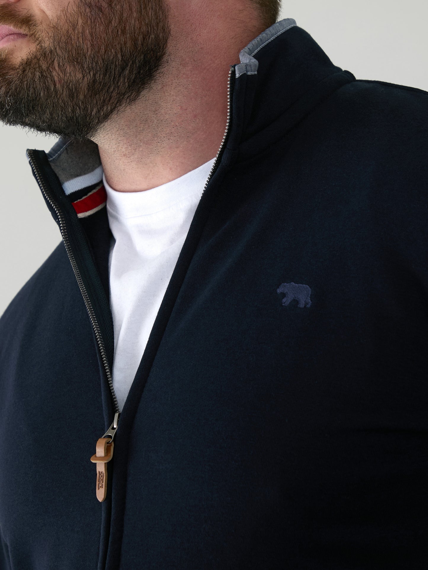 JOHNSON 2 -D555 Navy Blue Zip Through Sweatshirt In Fleece with Embroidery