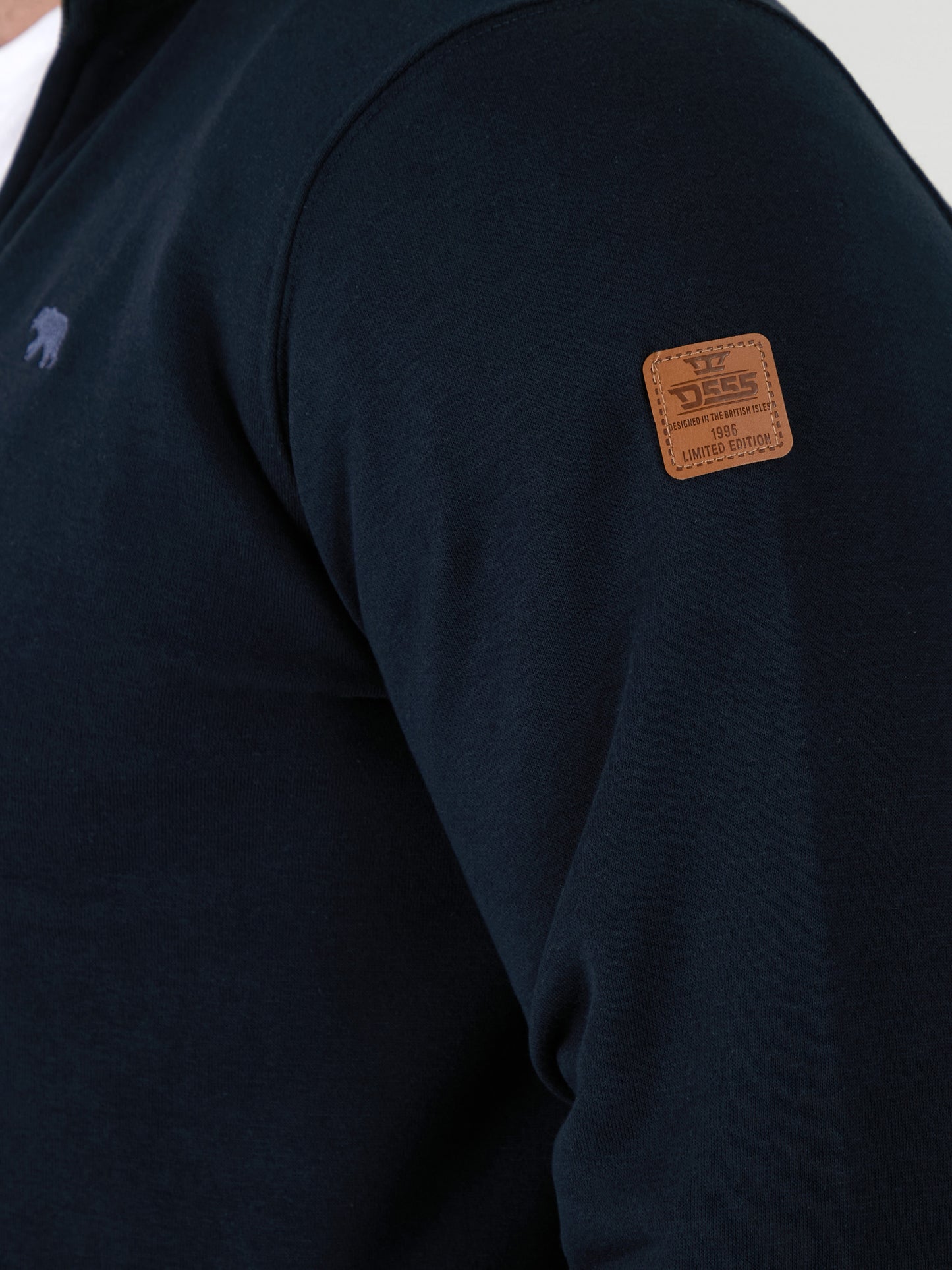 JOHNSON 2 -D555 Navy Blue Zip Through Sweatshirt In Fleece with Embroidery