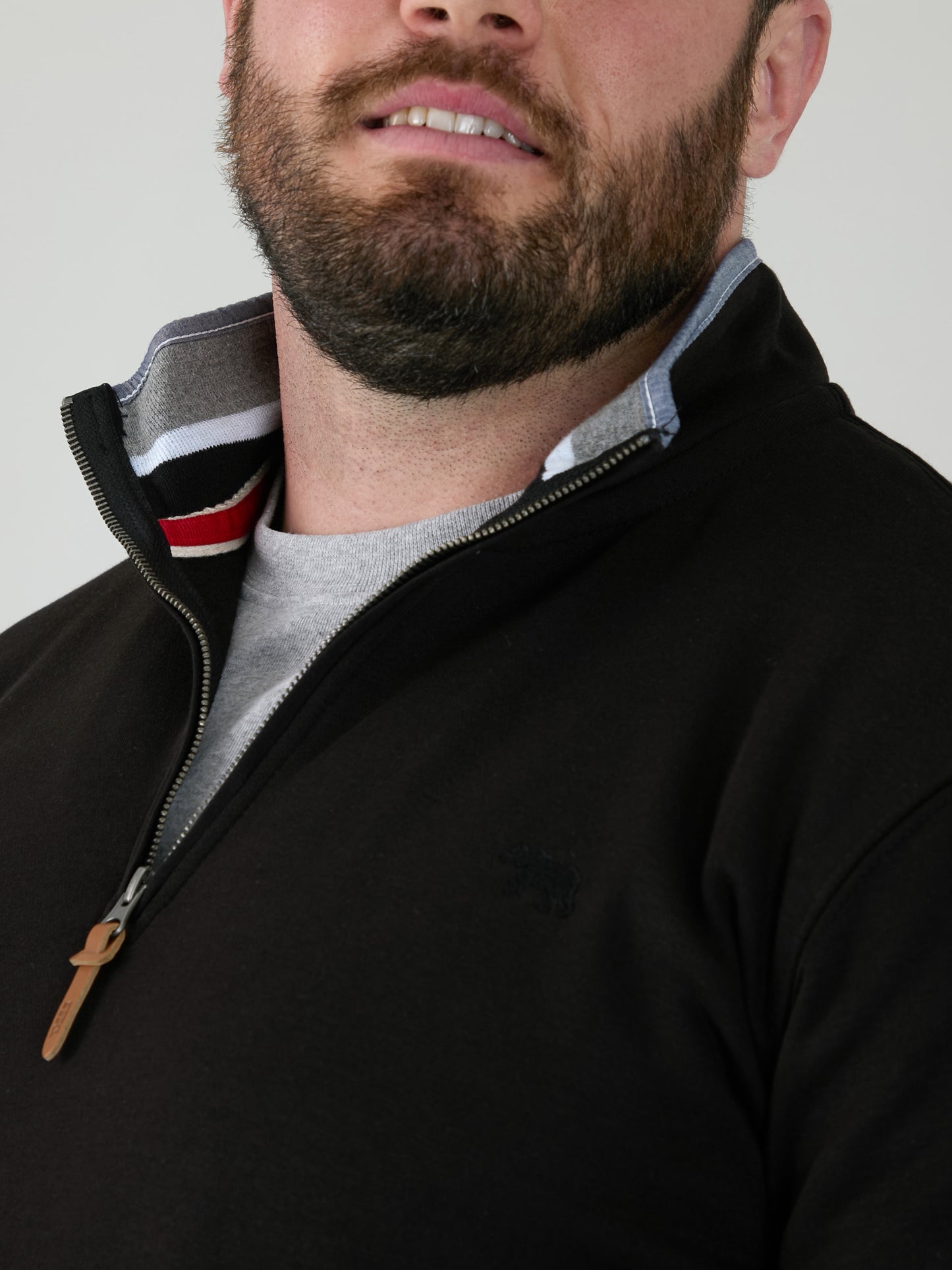RUSSEL 1 -D555 Black 1/4 Zip Sweatshirt In Fleece with Chest Embroidery