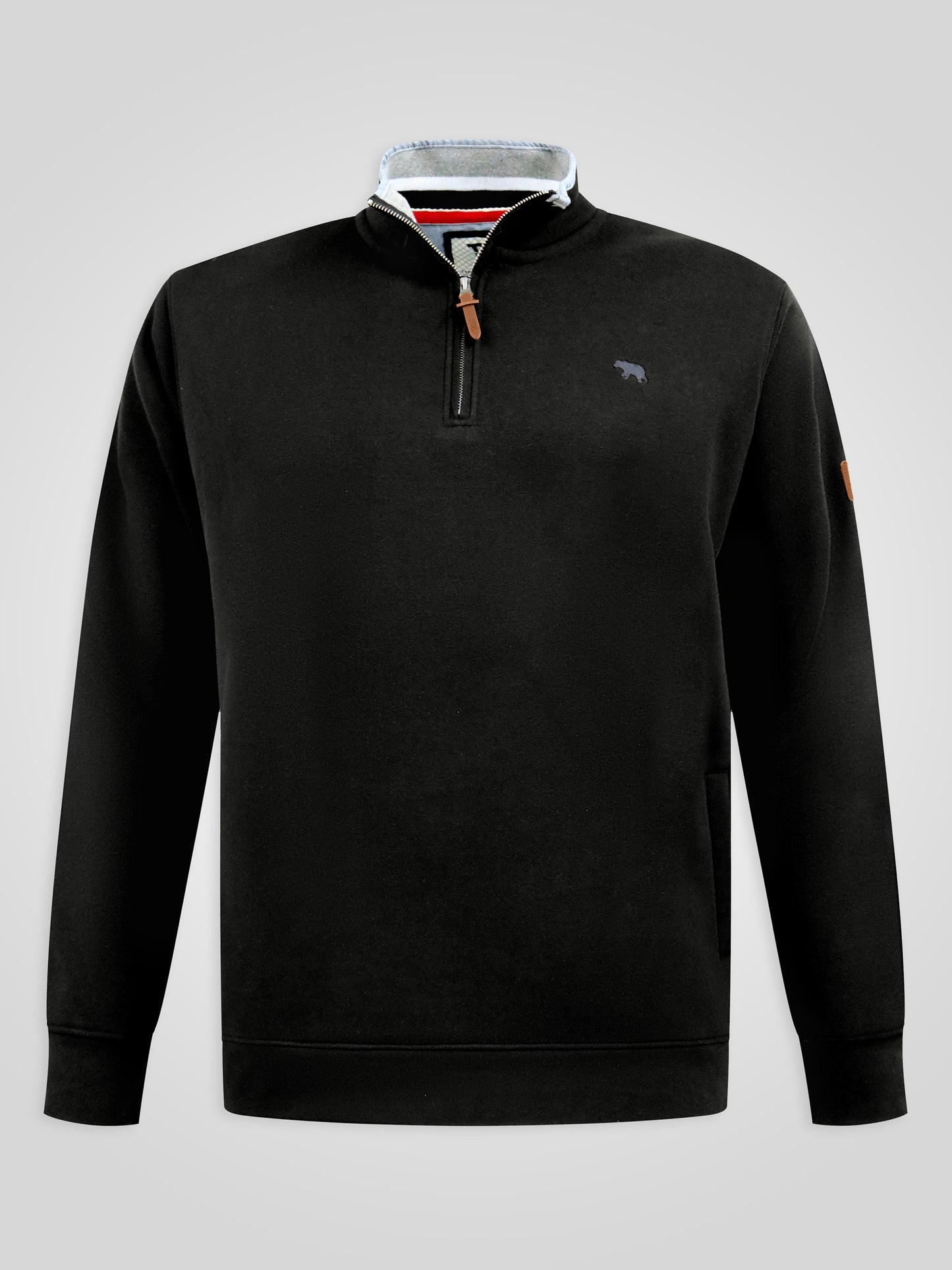 RUSSEL 1 -D555 Black 1/4 Zip Sweatshirt In Fleece with Chest Embroidery