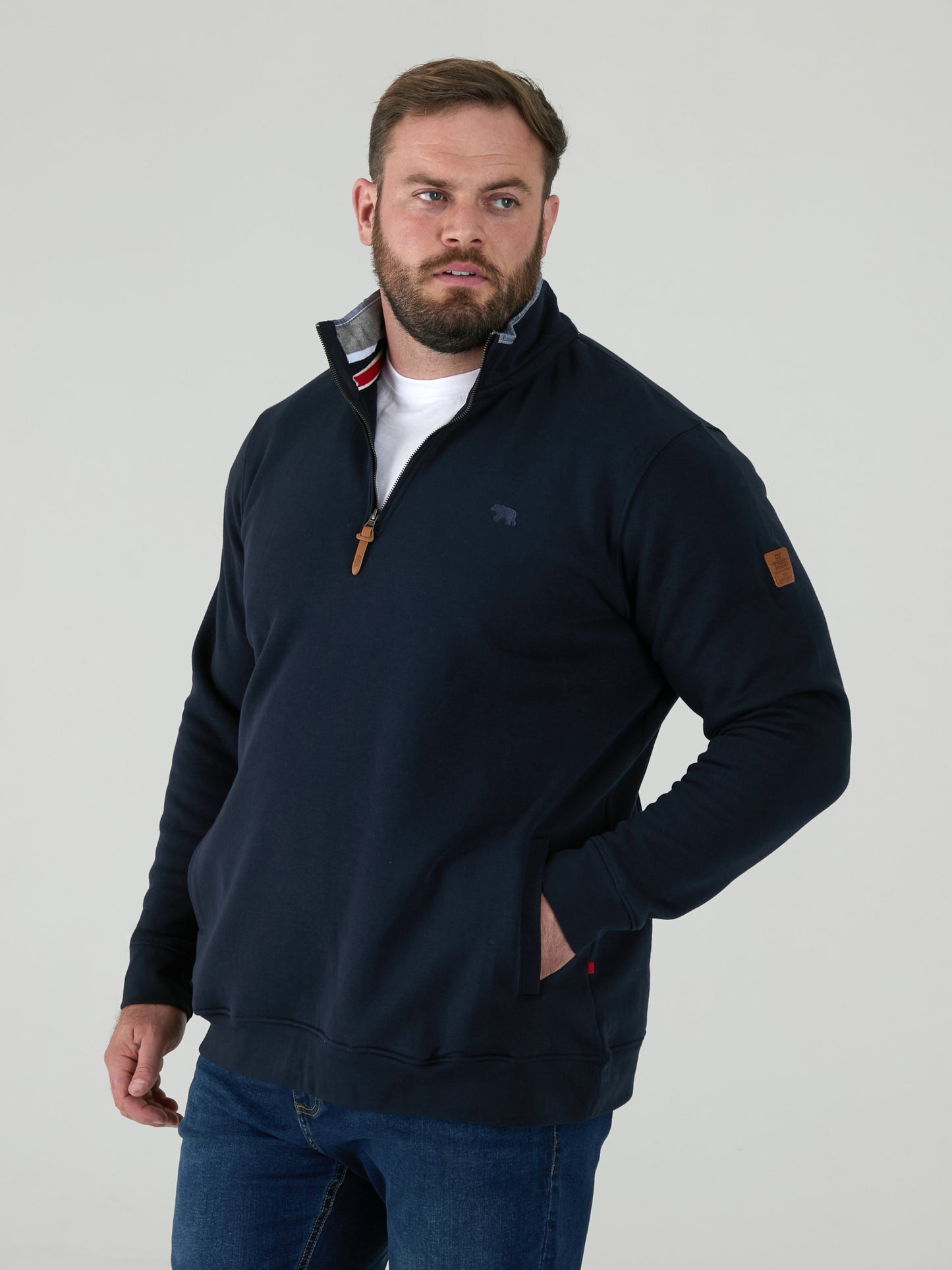 RUSSEL 2 -D555 Navy Blue 1/4 Zip Sweatshirt In Fleece with Chest Embroidery