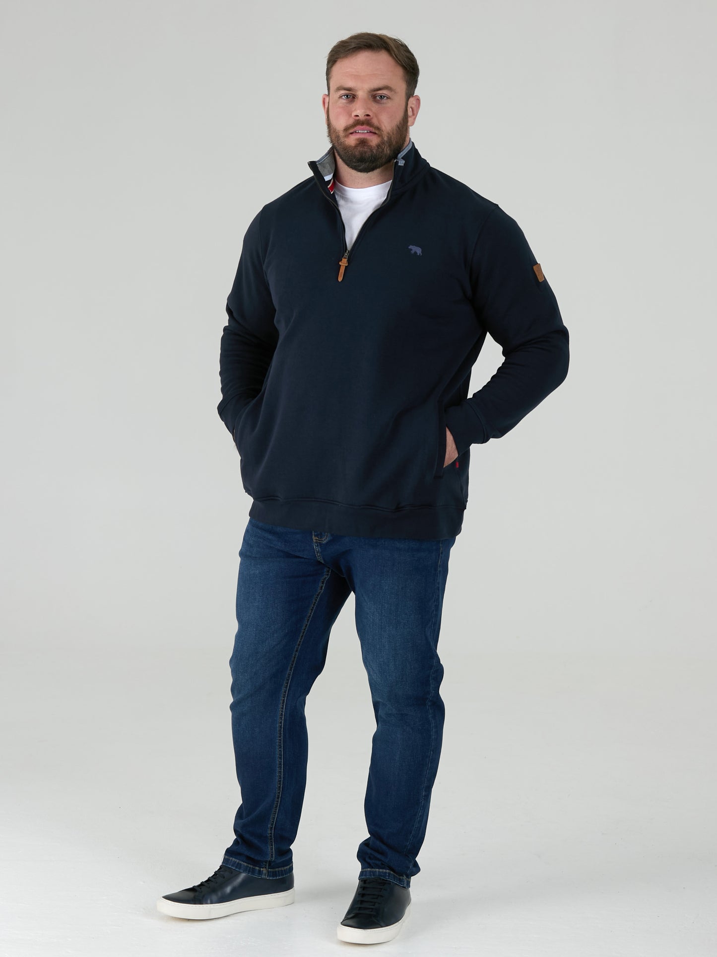 RUSSEL 2 -D555 Navy Blue 1/4 Zip Sweatshirt In Fleece with Chest Embroidery