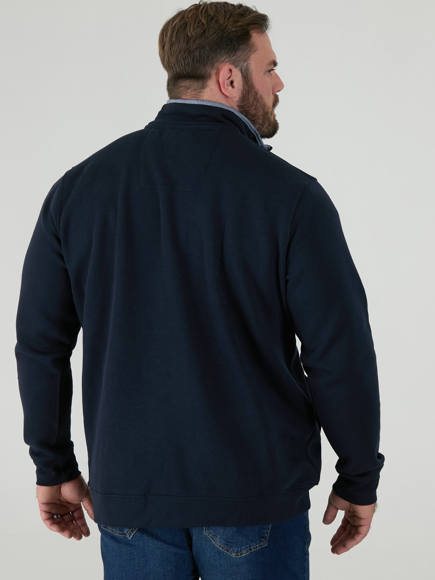 RUSSEL 2 -D555 Navy Blue 1/4 Zip Sweatshirt In Fleece with Chest Embroidery