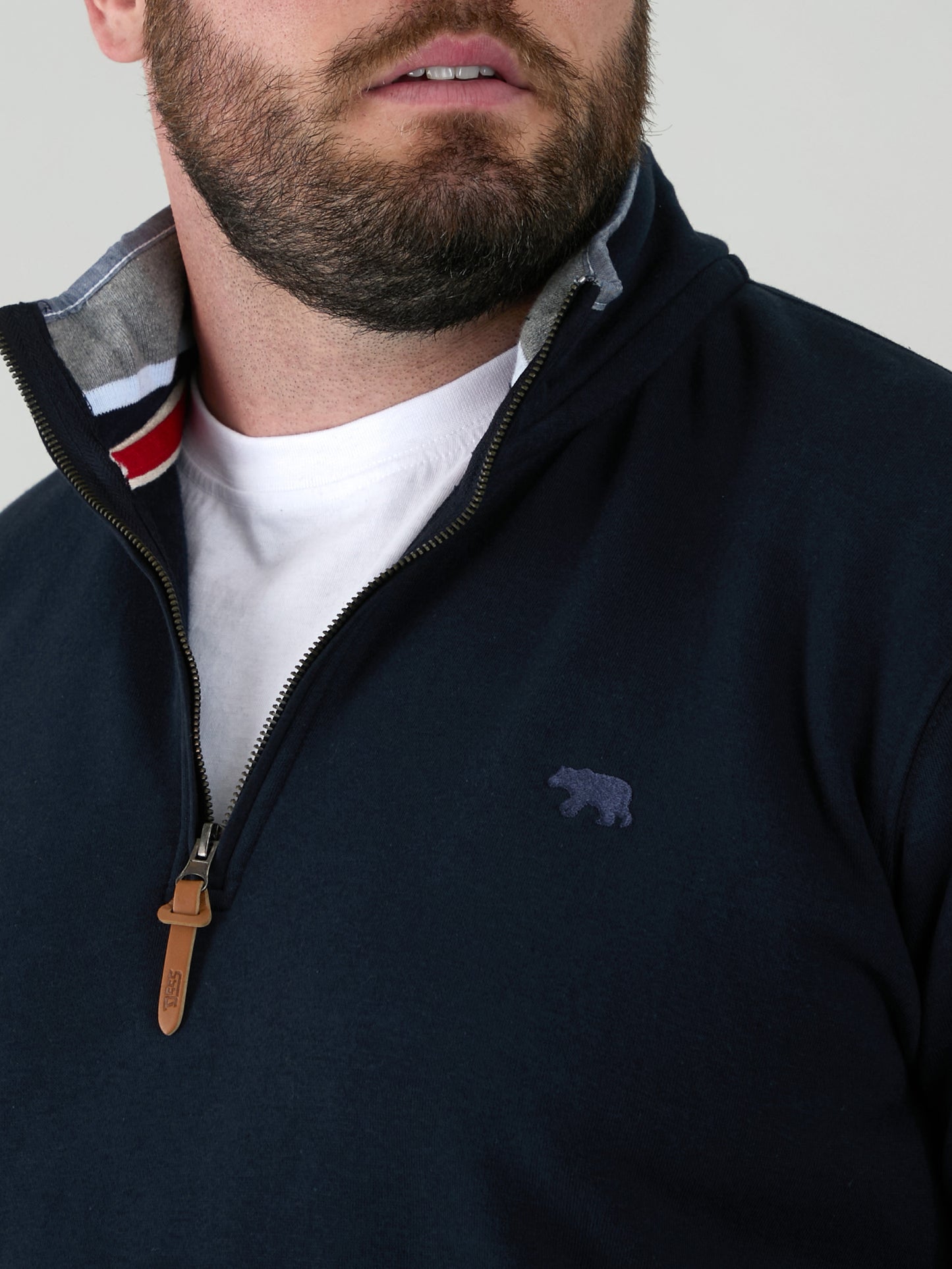 RUSSEL 2 -D555 Navy Blue 1/4 Zip Sweatshirt In Fleece with Chest Embroidery