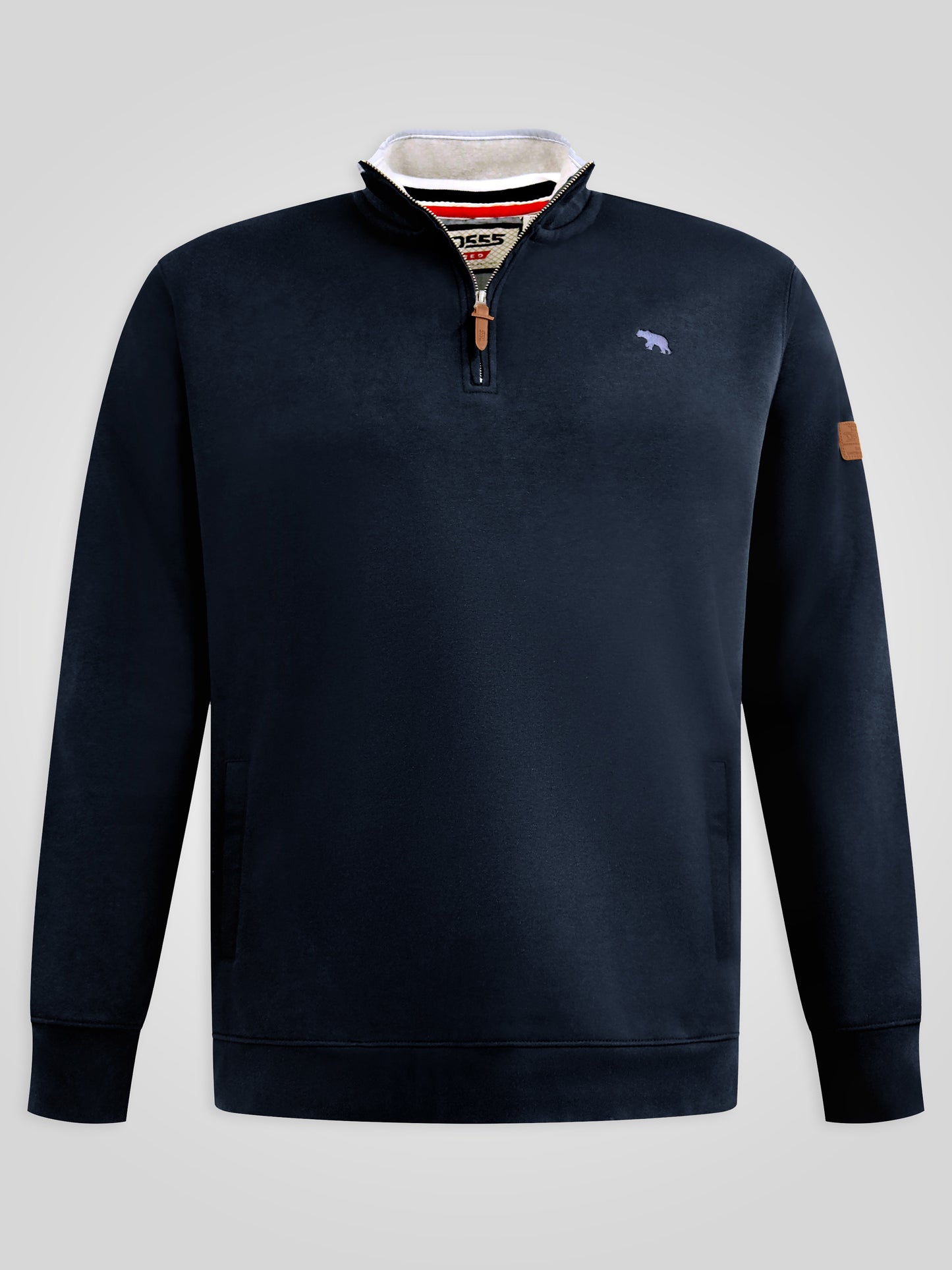 RUSSEL 2 -D555 Navy Blue 1/4 Zip Sweatshirt In Fleece with Chest Embroidery