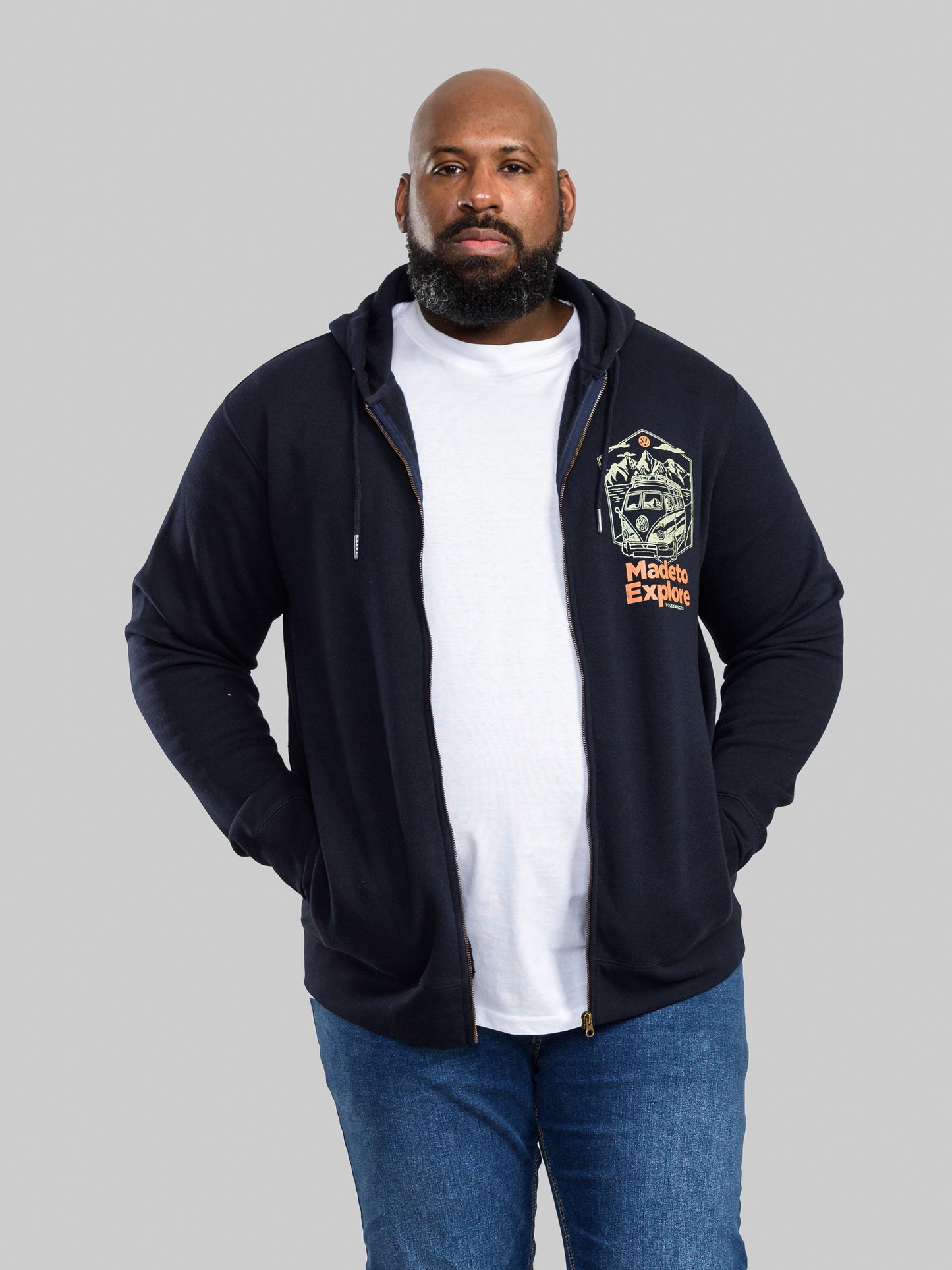 ANSFORD -D555 Navy Blue Official Licensed VW Made To Explore Full Zip Hoody