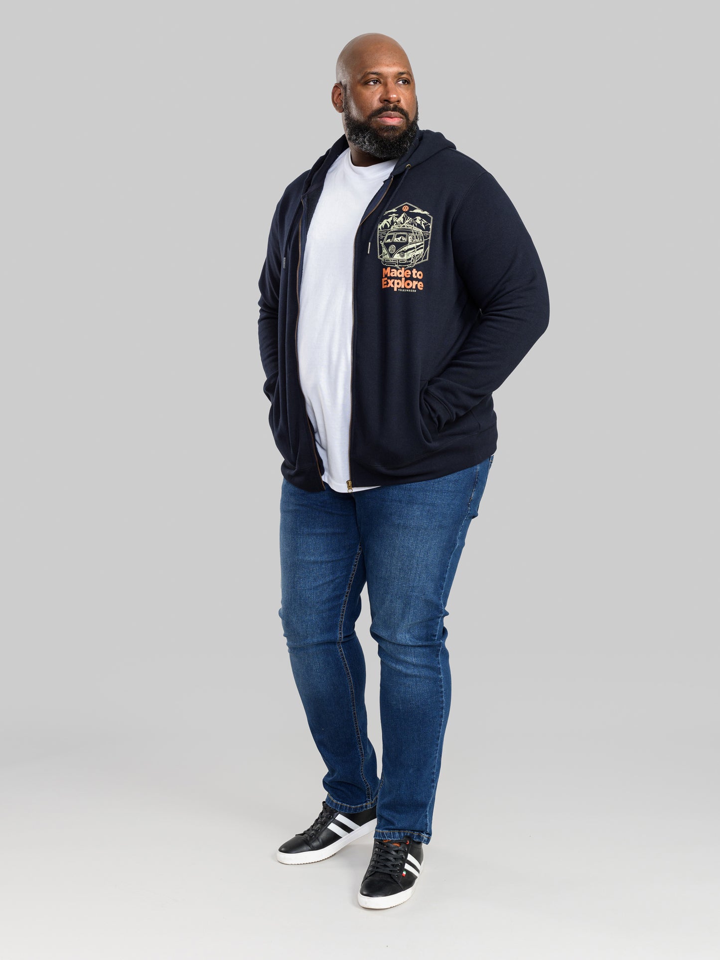 ANSFORD -D555 Navy Blue Official Licensed VW Made To Explore Full Zip Hoody