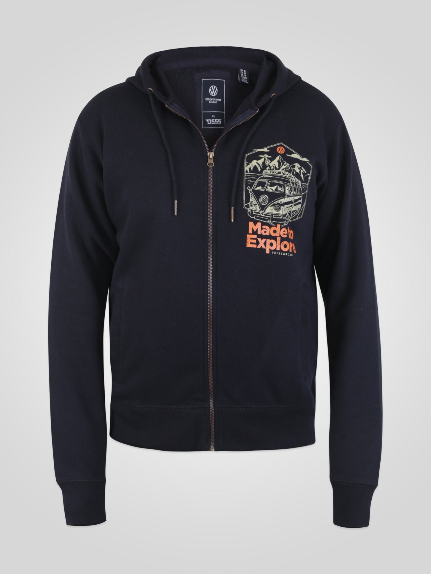 ANSFORD -D555 Navy Blue Official Licensed VW Made To Explore Full Zip Hoody