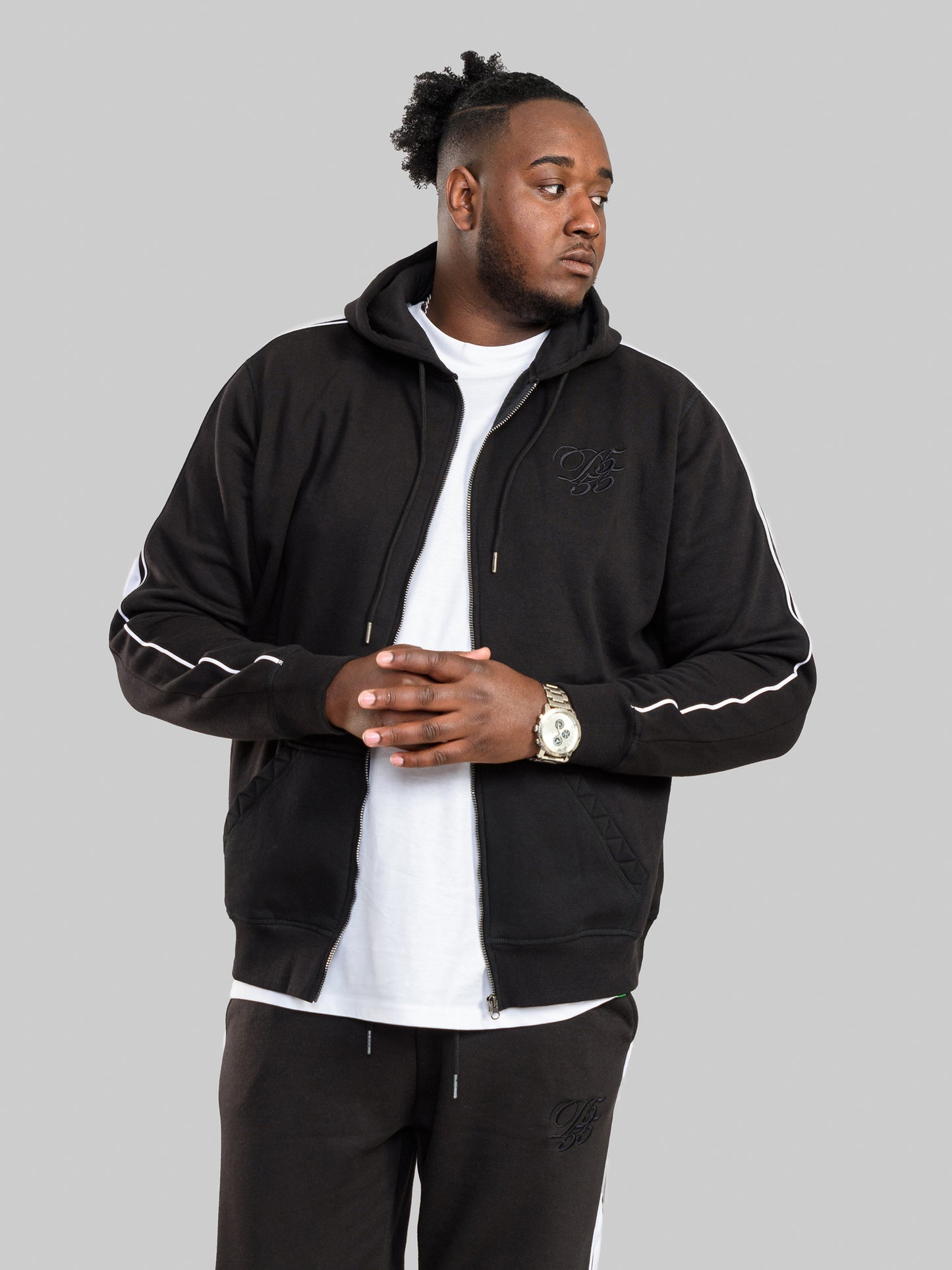 SOUTHWICK -D555 Black Couture Zip Through Hoodie with Contrast Panel