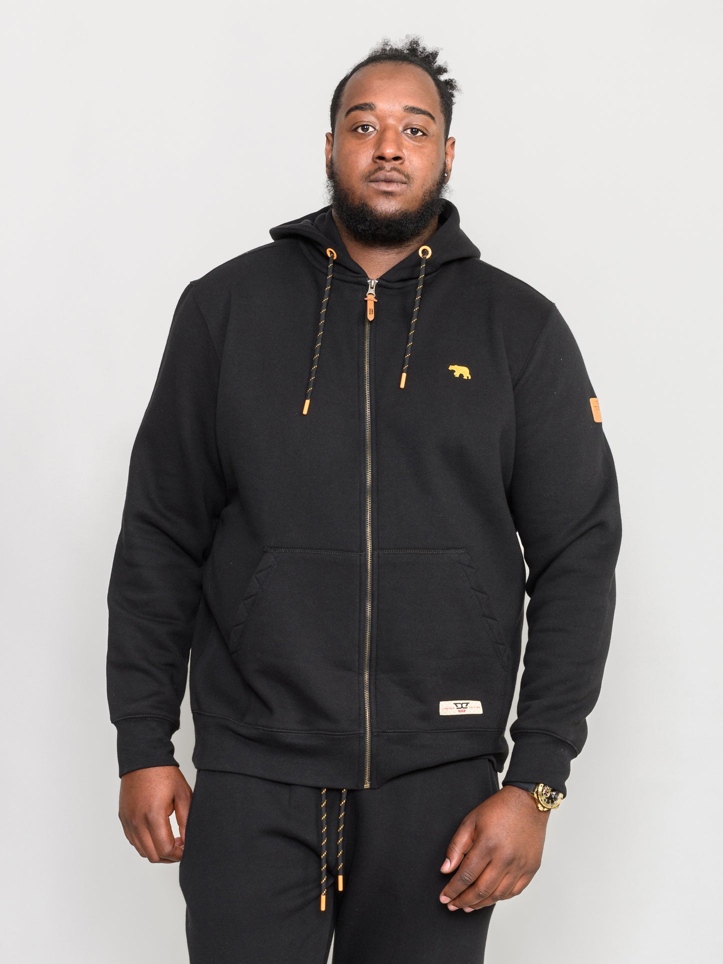 MARBLE -D555 Black Full Zip Hoody with Chest Embroidery