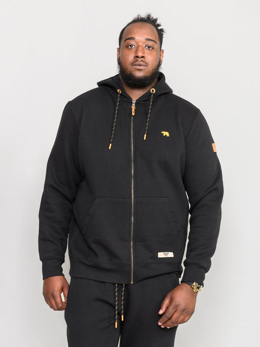 MARBLE -D555 Black Full Zip Hoody with Chest Embroidery