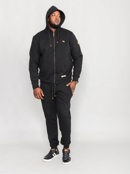 MARBLE -D555 Black Full Zip Hoody with Chest Embroidery