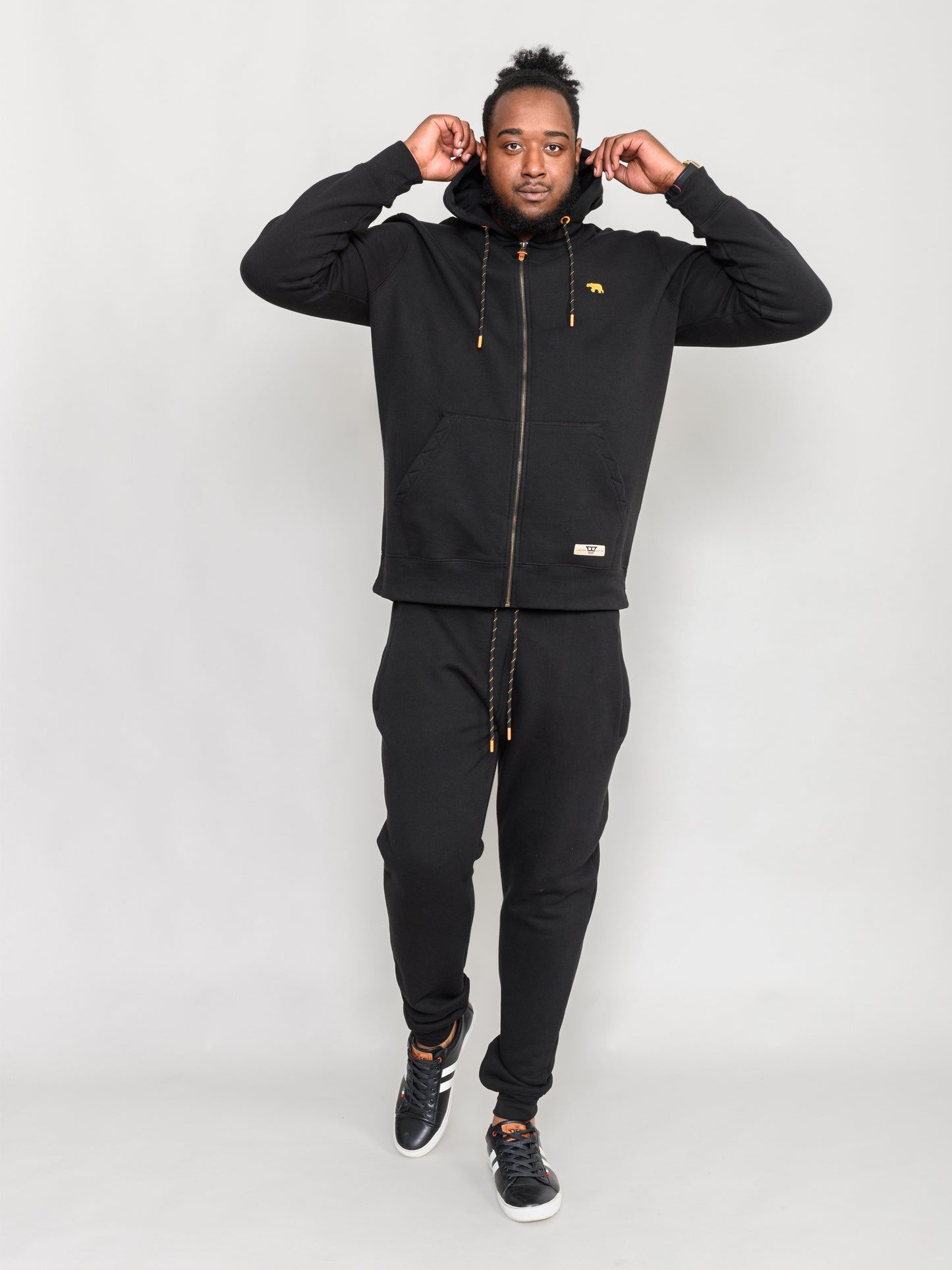 MARBLE -D555 Black Full Zip Hoody with Chest Embroidery