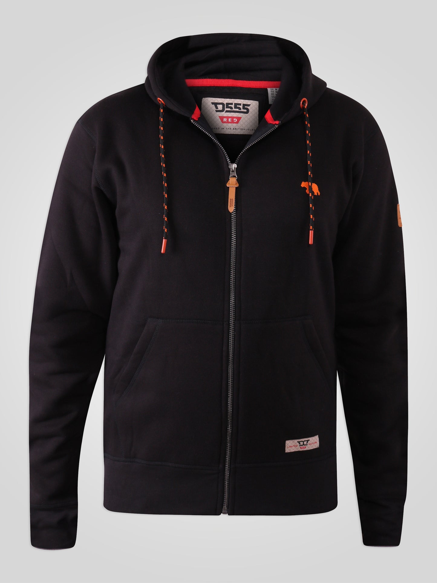 MARBLE -D555 Black Full Zip Hoody with Chest Embroidery