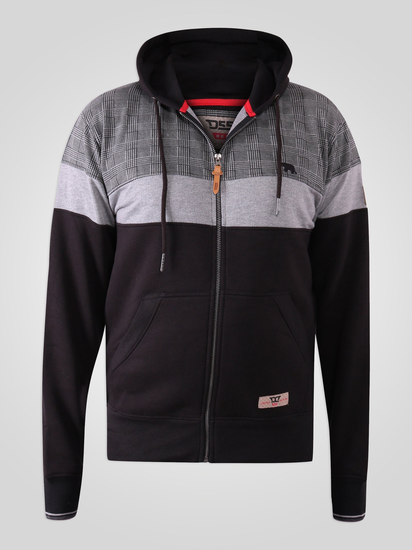 KIPLING -D555 Black Full Zip Hoody with Cut and Sew Chest and Sleeves