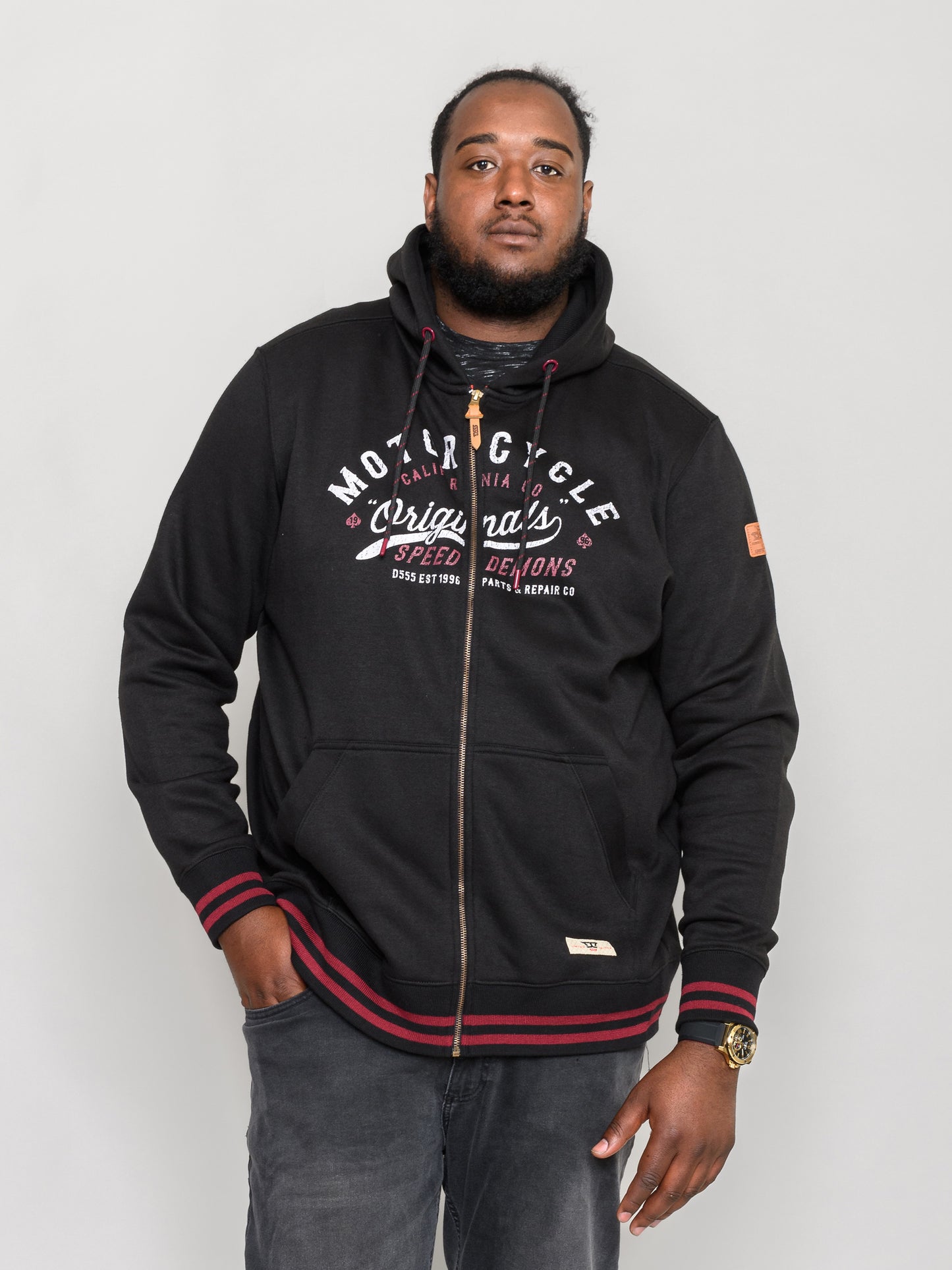 PATRICK -D555 Black Full Zip Hoody with 'Motorcycle' Chest Print