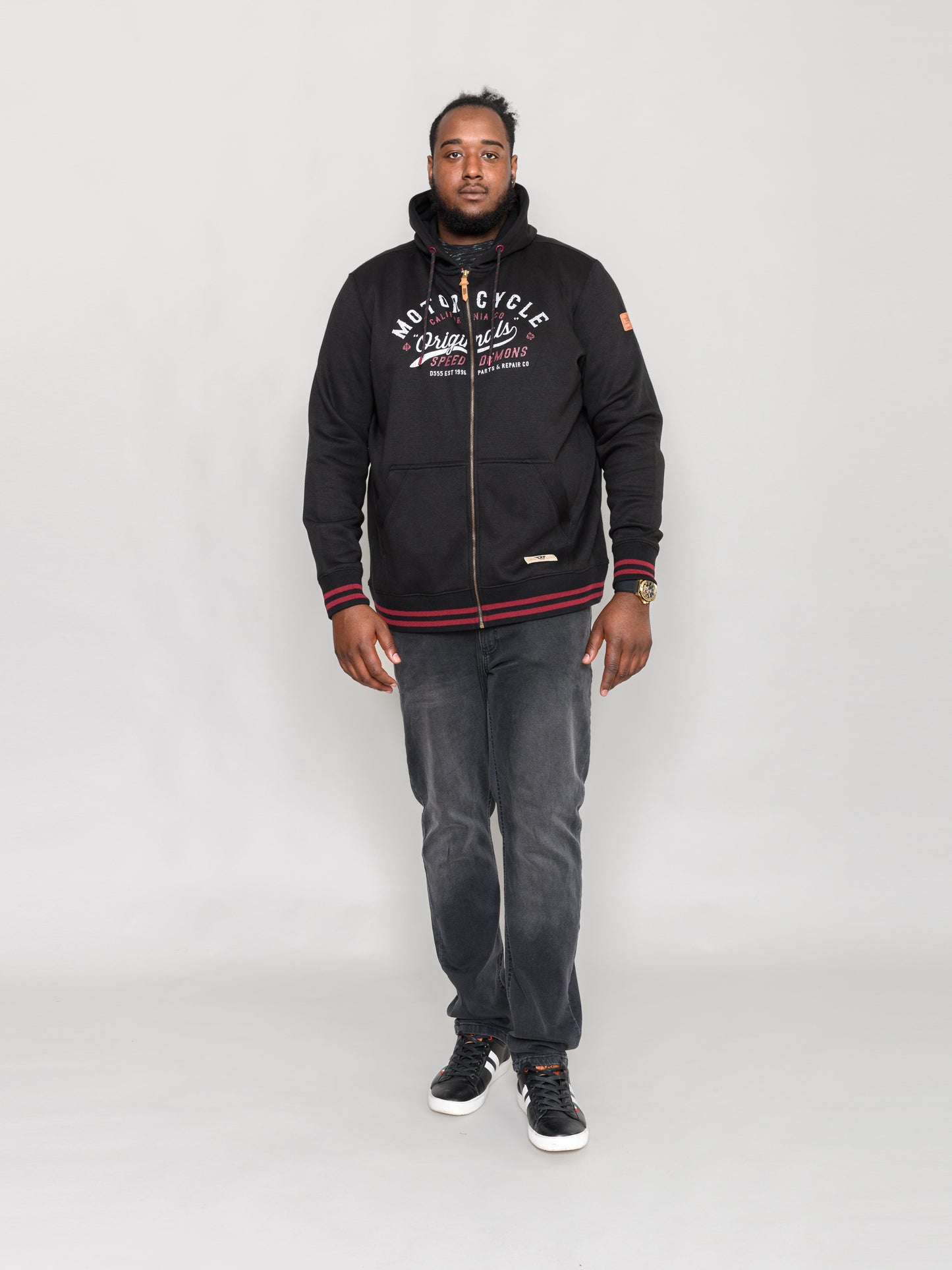 PATRICK -D555 Black Full Zip Hoody with 'Motorcycle' Chest Print