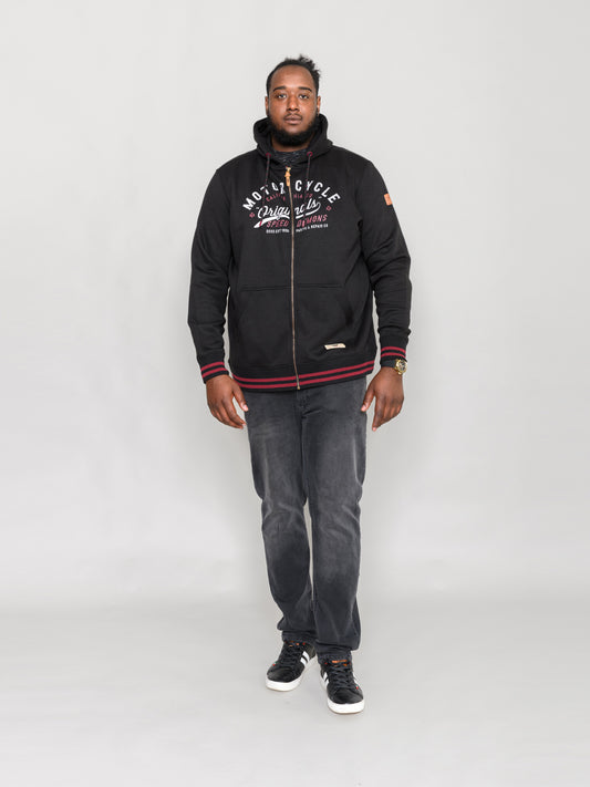 PATRICK -D555 Black Full Zip Hoody with 'Motorcycle' Chest Print