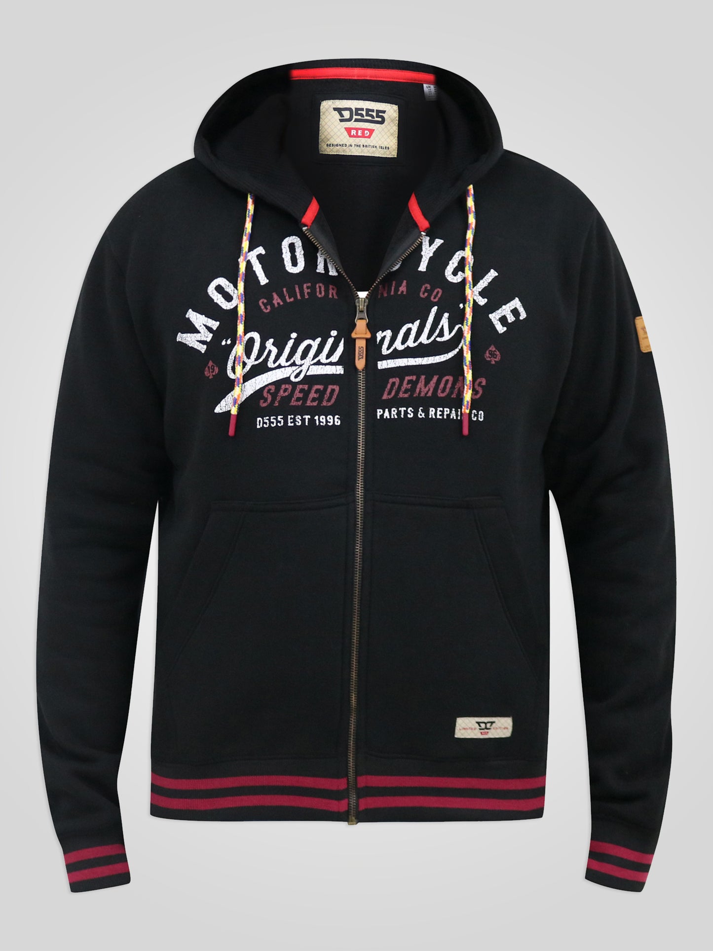 PATRICK -D555 Black Full Zip Hoody with 'Motorcycle' Chest Print