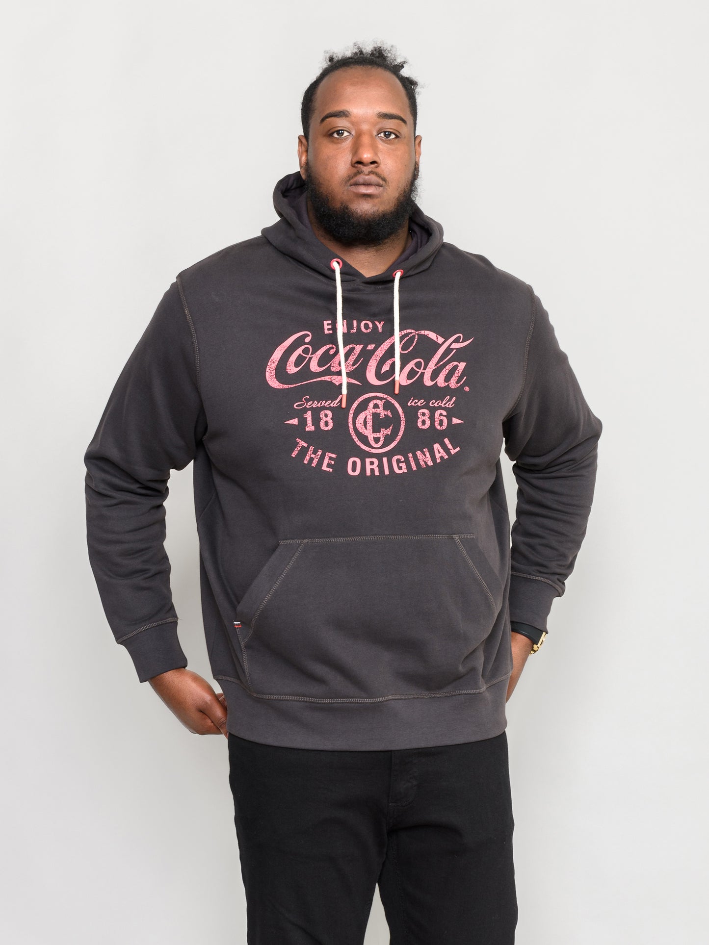 HOUNSLOW -D555 Washed Black Official Licensed Coca- Cola Over Head Printed Hoody