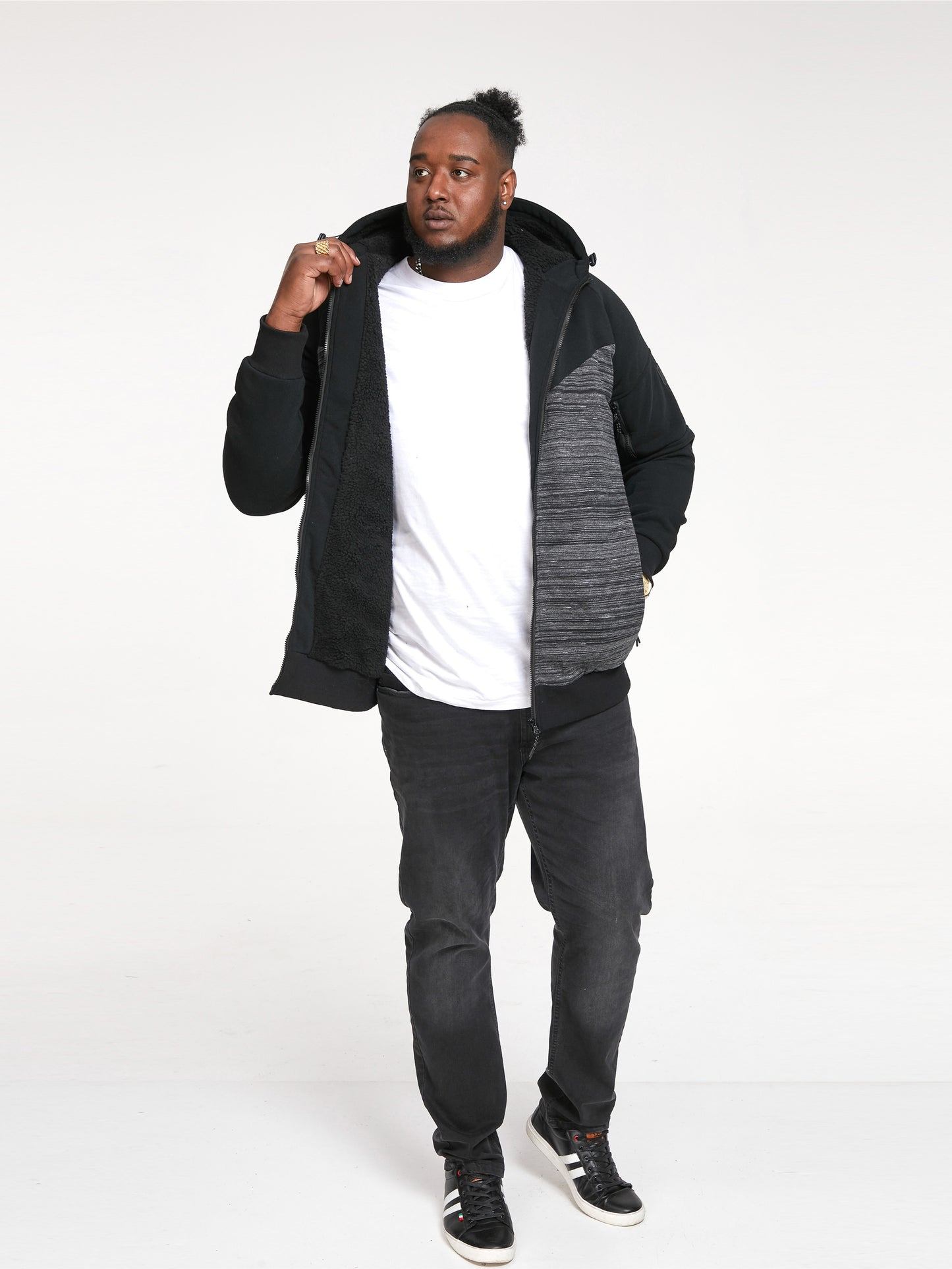 CLIPSTONE -D555 Black Zip Through Hoody with Sherpa Lining