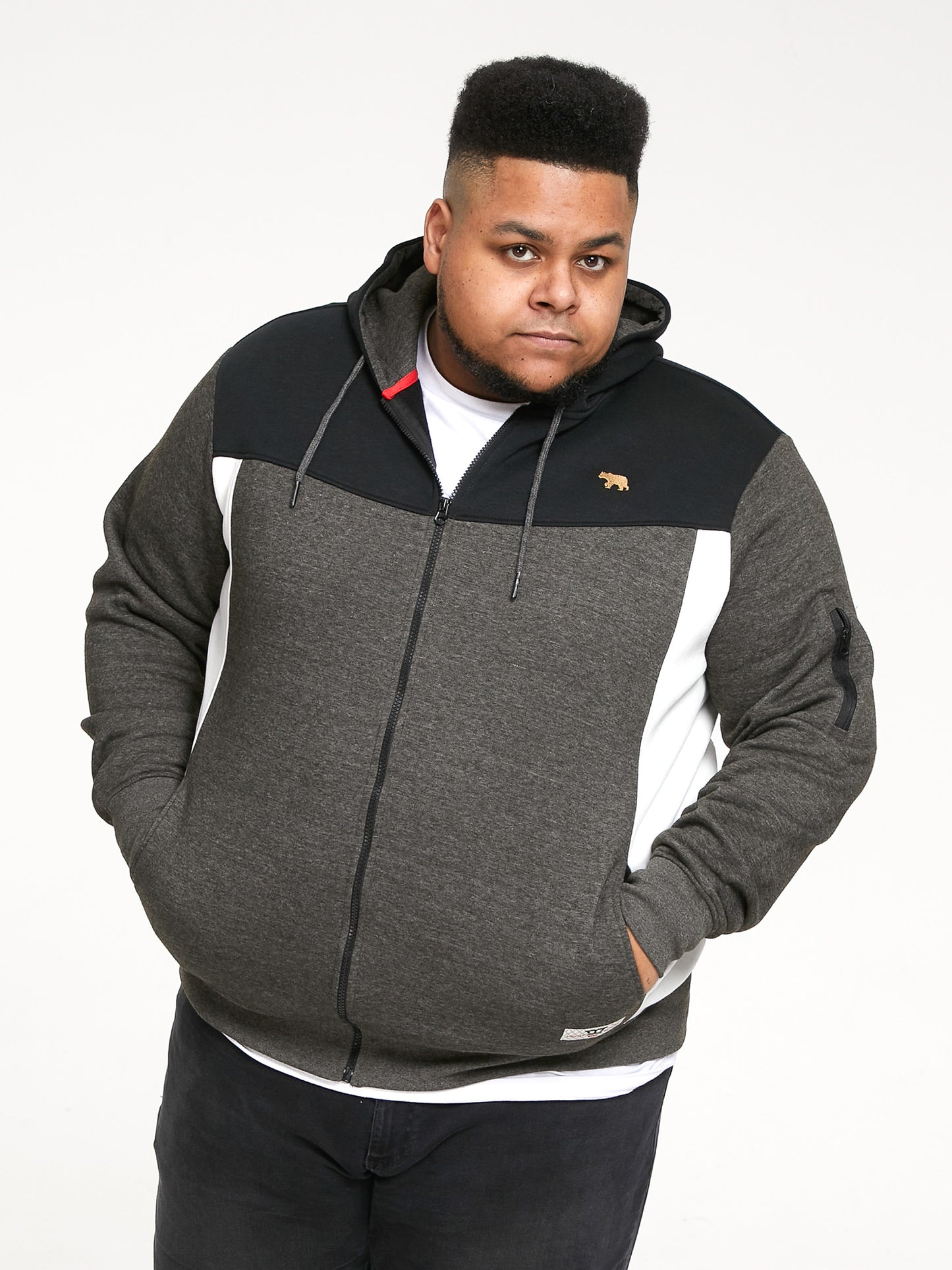 NATHAN -D555 Black/Charcoal Full Zip Hoody with Cut and Sew Detail