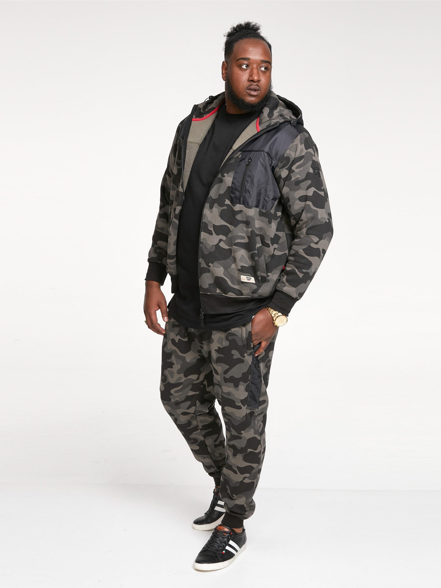 GRENDON -D555 Green Camouflage Print Full Zip Through Hoody with Ripstop Trim