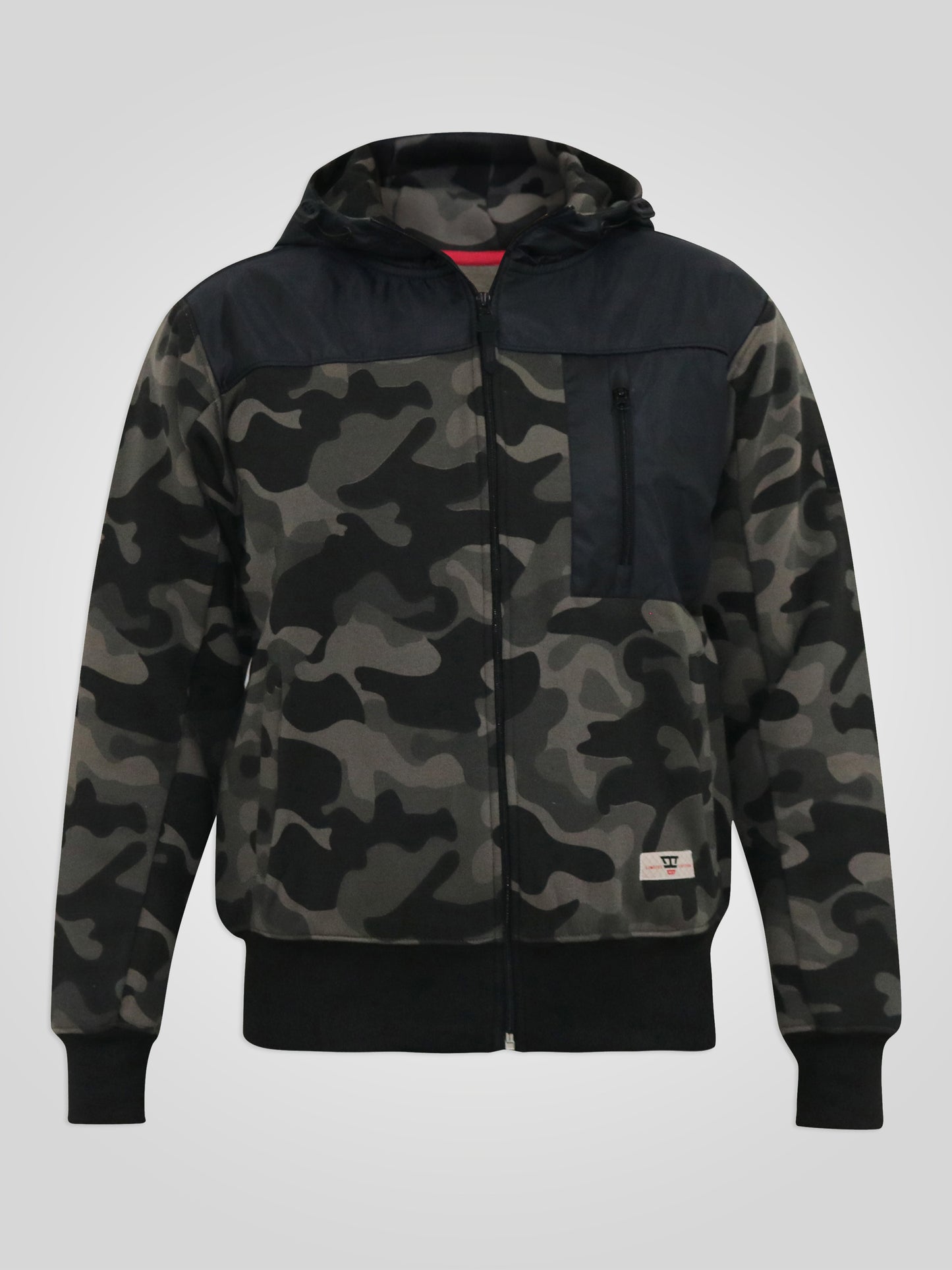 GRENDON -D555 Green Camouflage Print Full Zip Through Hoody with Ripstop Trim