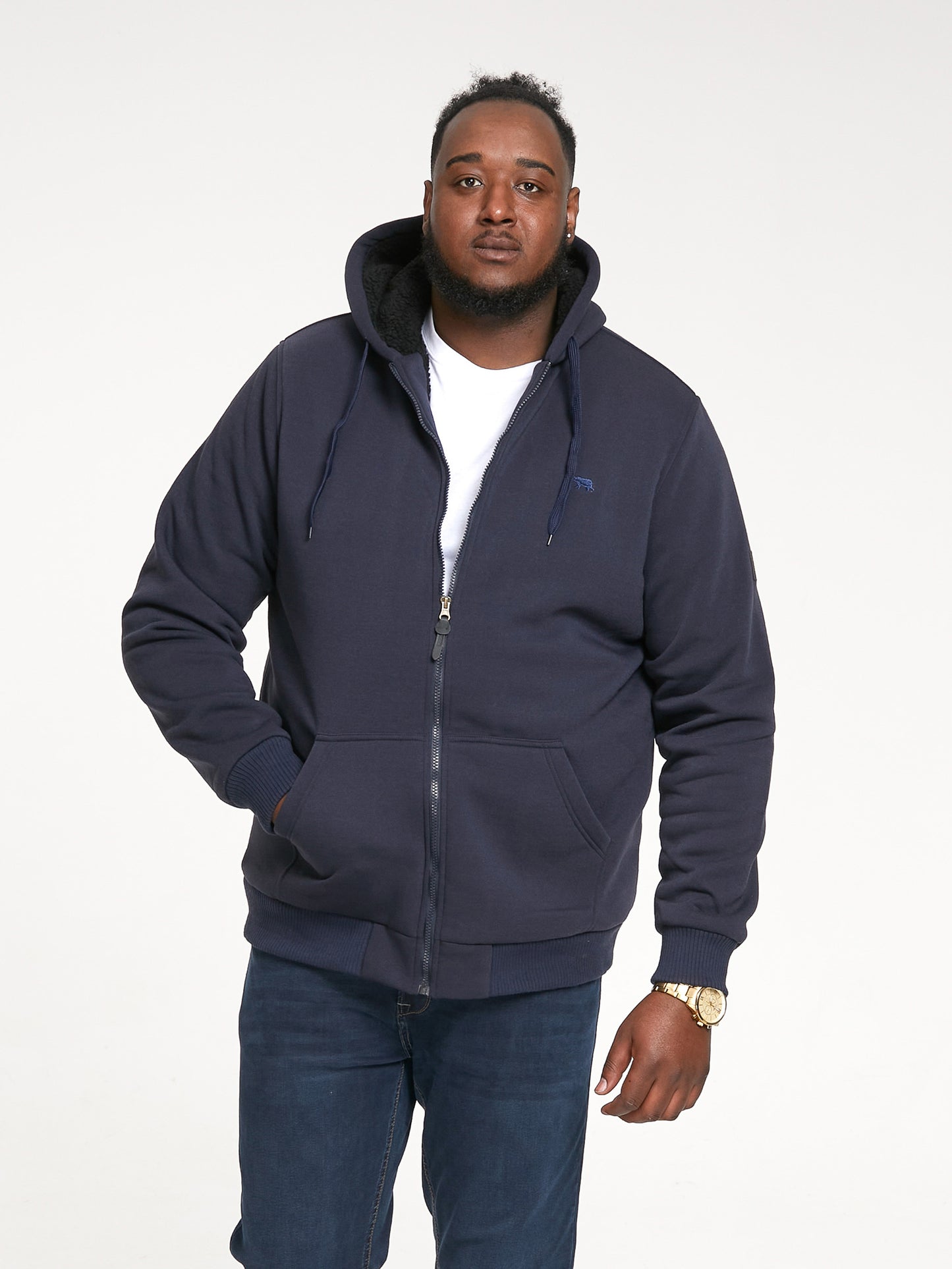 JOSHUA -D555 Navy Blue Zip Through Hoody with Sherpa Lining