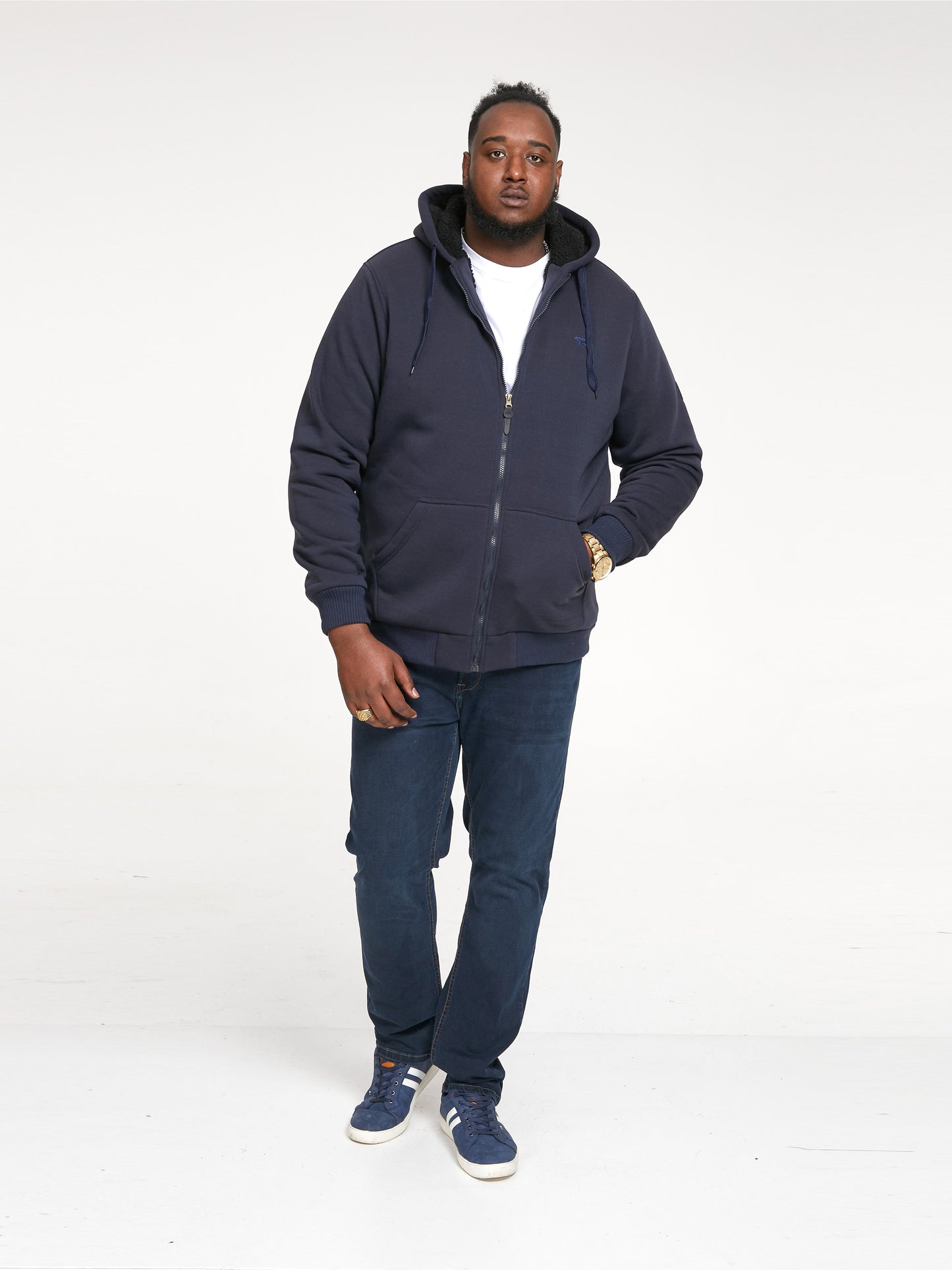 JOSHUA -D555 Navy Blue Zip Through Hoody with Sherpa Lining