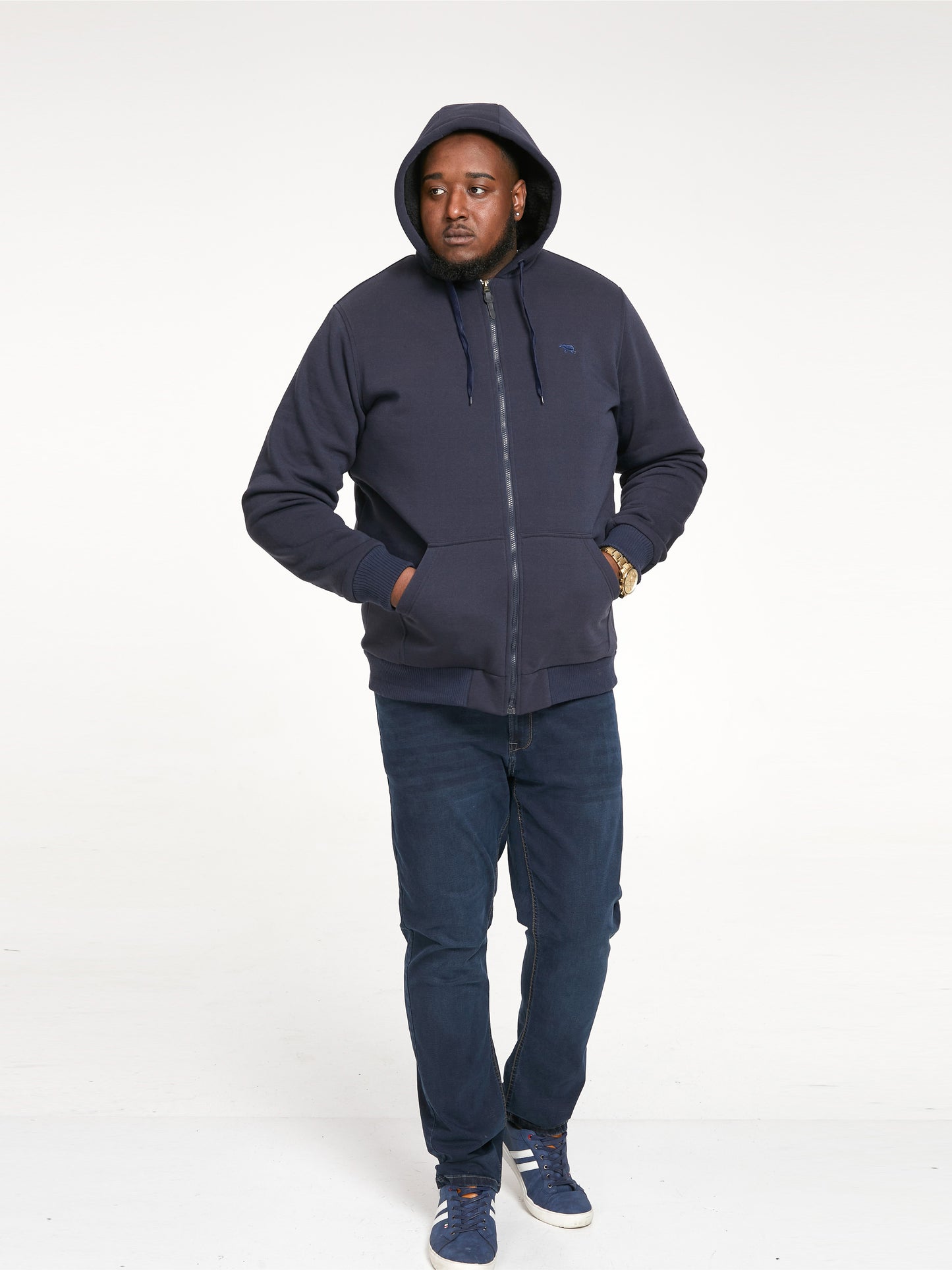 JOSHUA -D555 Navy Blue Zip Through Hoody with Sherpa Lining