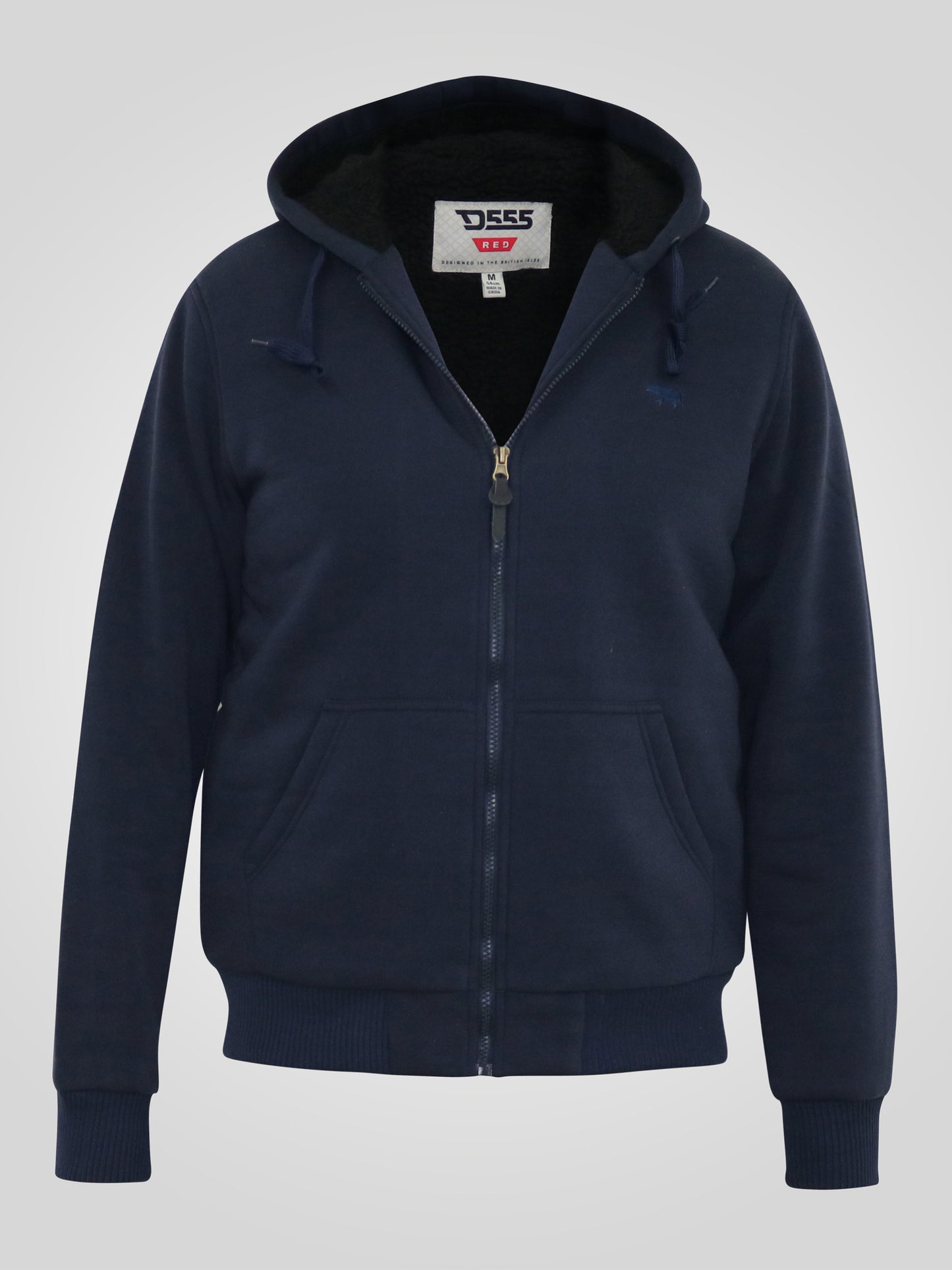 JOSHUA -D555 Navy Blue Zip Through Hoody with Sherpa Lining