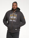 KNEBWORTH -D555 Washed Black Full Zip Hoody with Chest Print