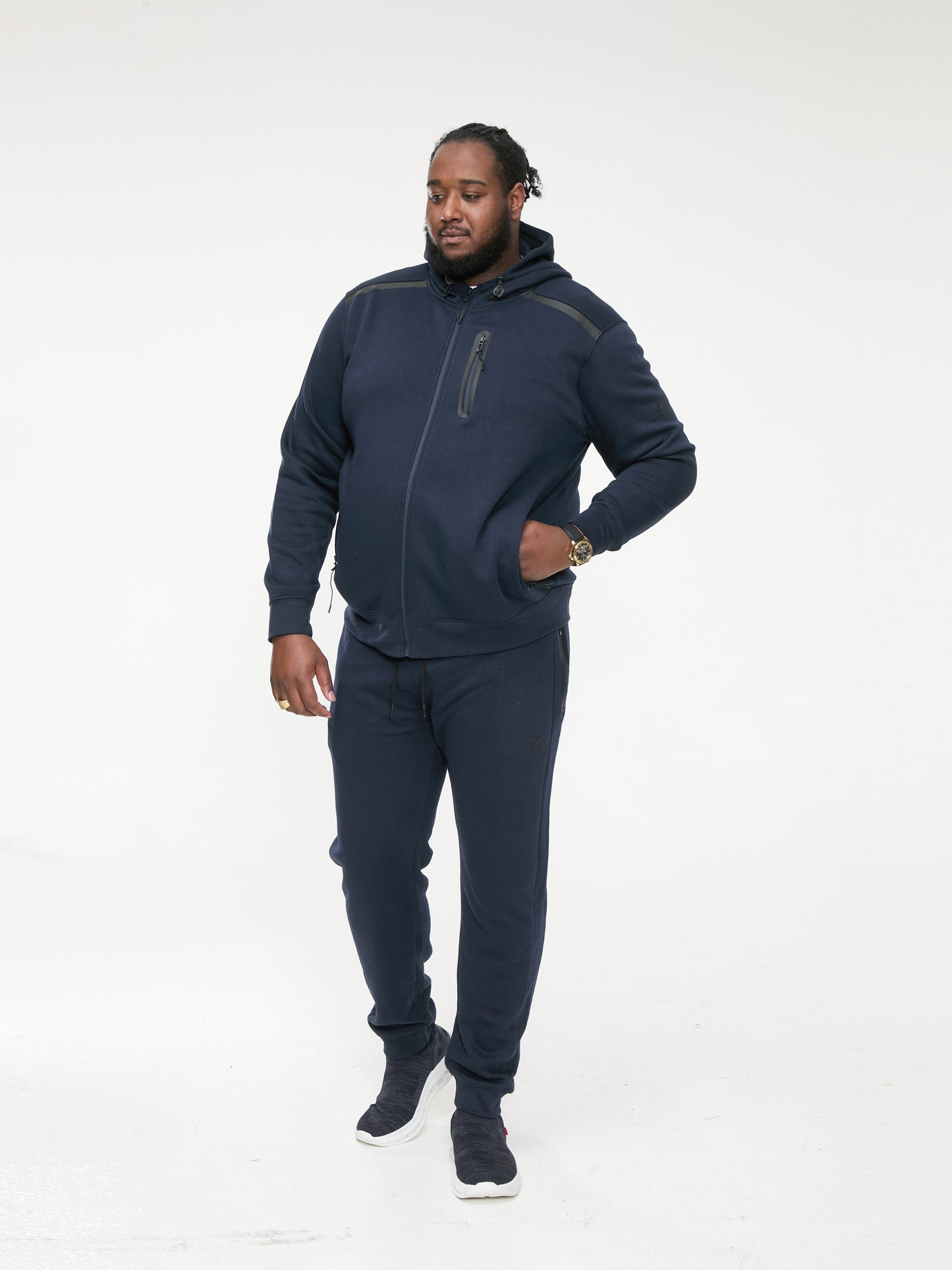 GABRIEL -D555 Navy Blue Couture Zip Through Hoody with Reversed Zips
