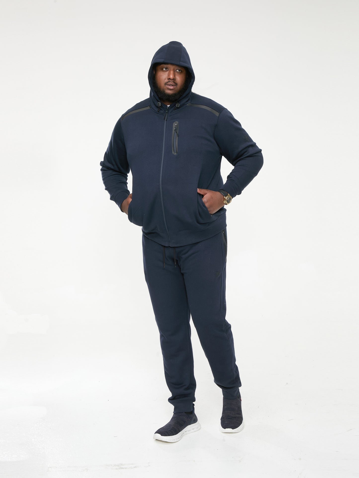 GABRIEL -D555 Navy Blue Couture Zip Through Hoody with Reversed Zips