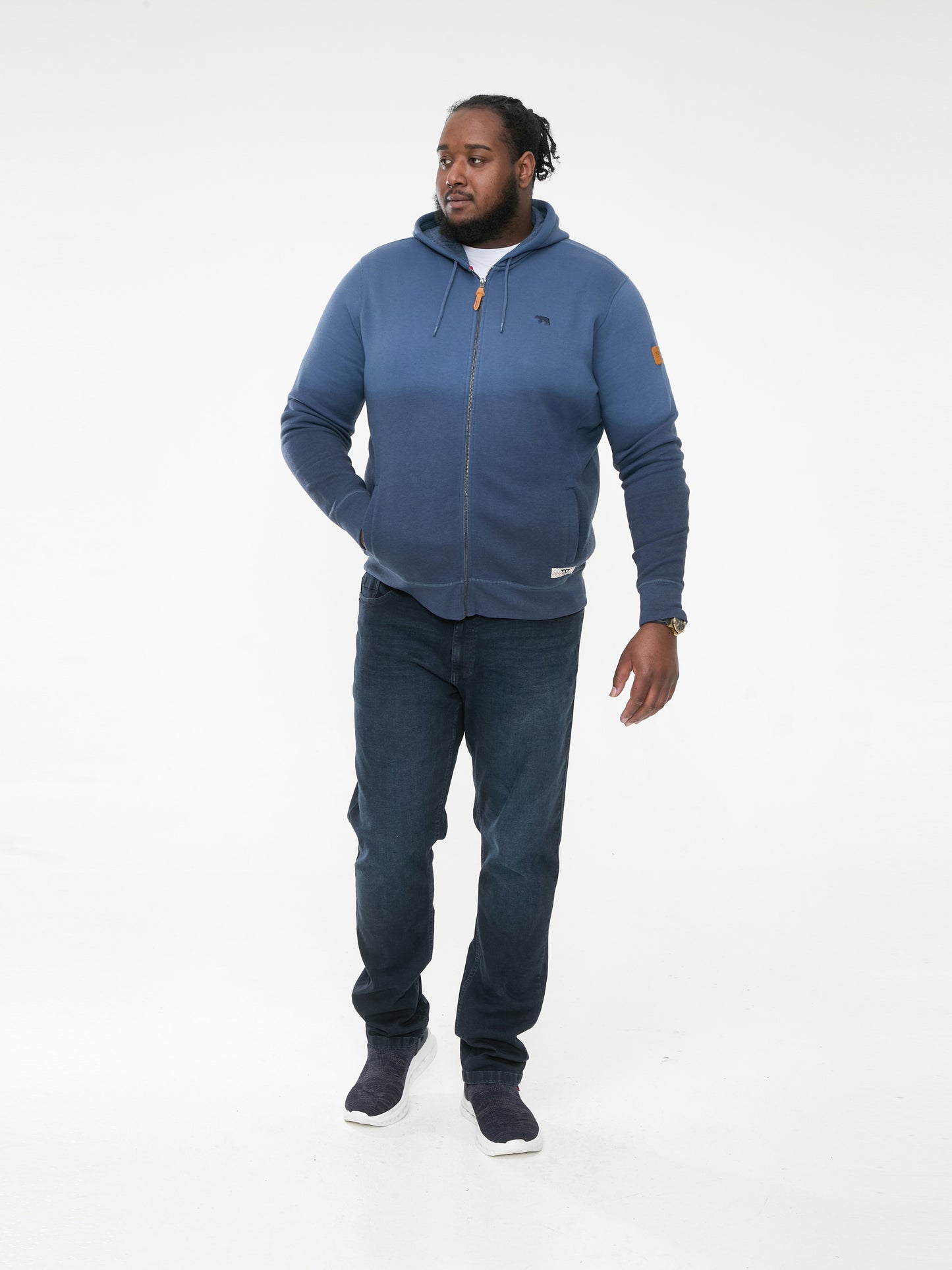 HULK -D555 Blue Dip Dye Full Zip Hoody with Chest Embroidery