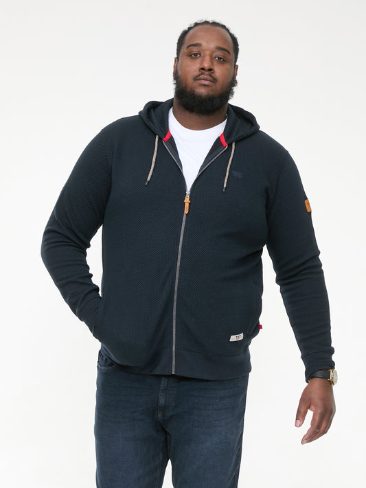 IRVIN -D555 Navy Blue Full Zip Jacquard Hoody with Chest Embroidery