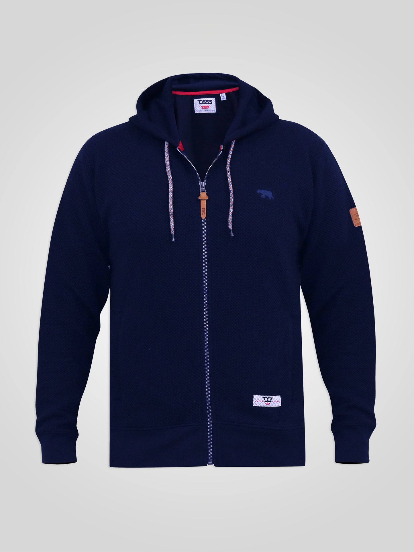 IRVIN -D555 Navy Blue Full Zip Jacquard Hoody with Chest Embroidery