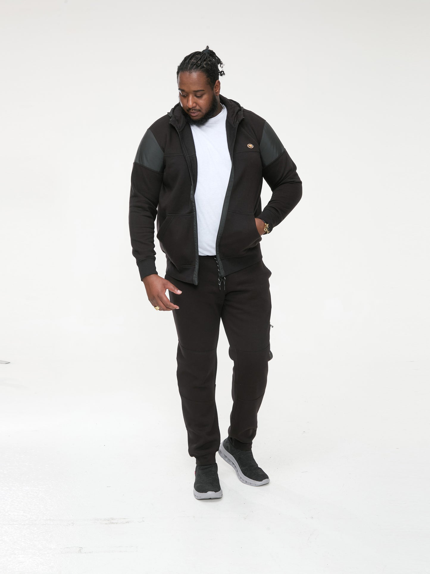 DEAN -D555 Black Couture Zip Through Hoody with Woven Contrast Trim