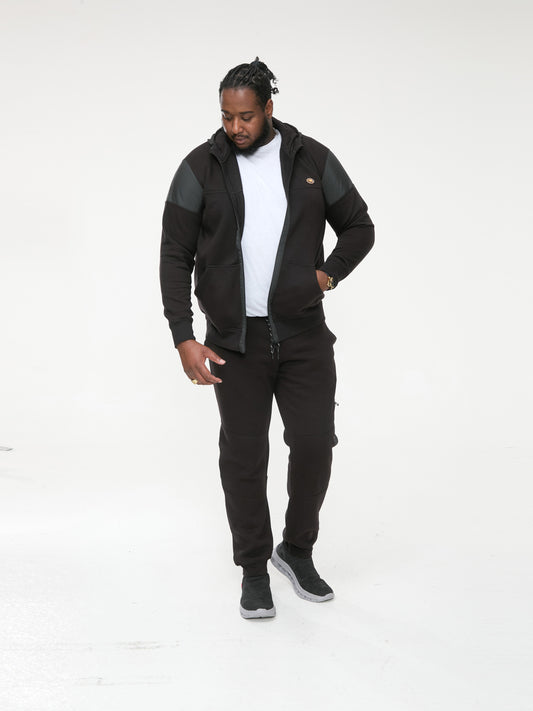 DEAN -D555 Black Couture Zip Through Hoody with Woven Contrast Trim