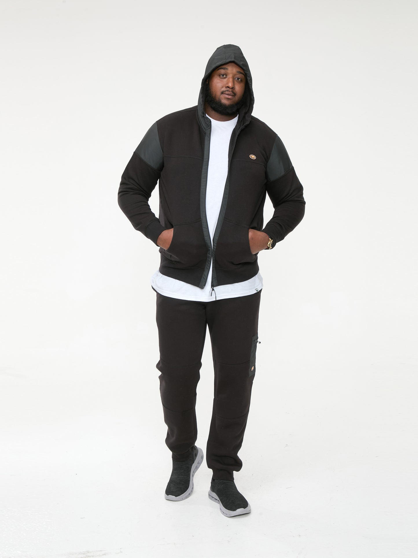 DEAN -D555 Black Couture Zip Through Hoody with Woven Contrast Trim