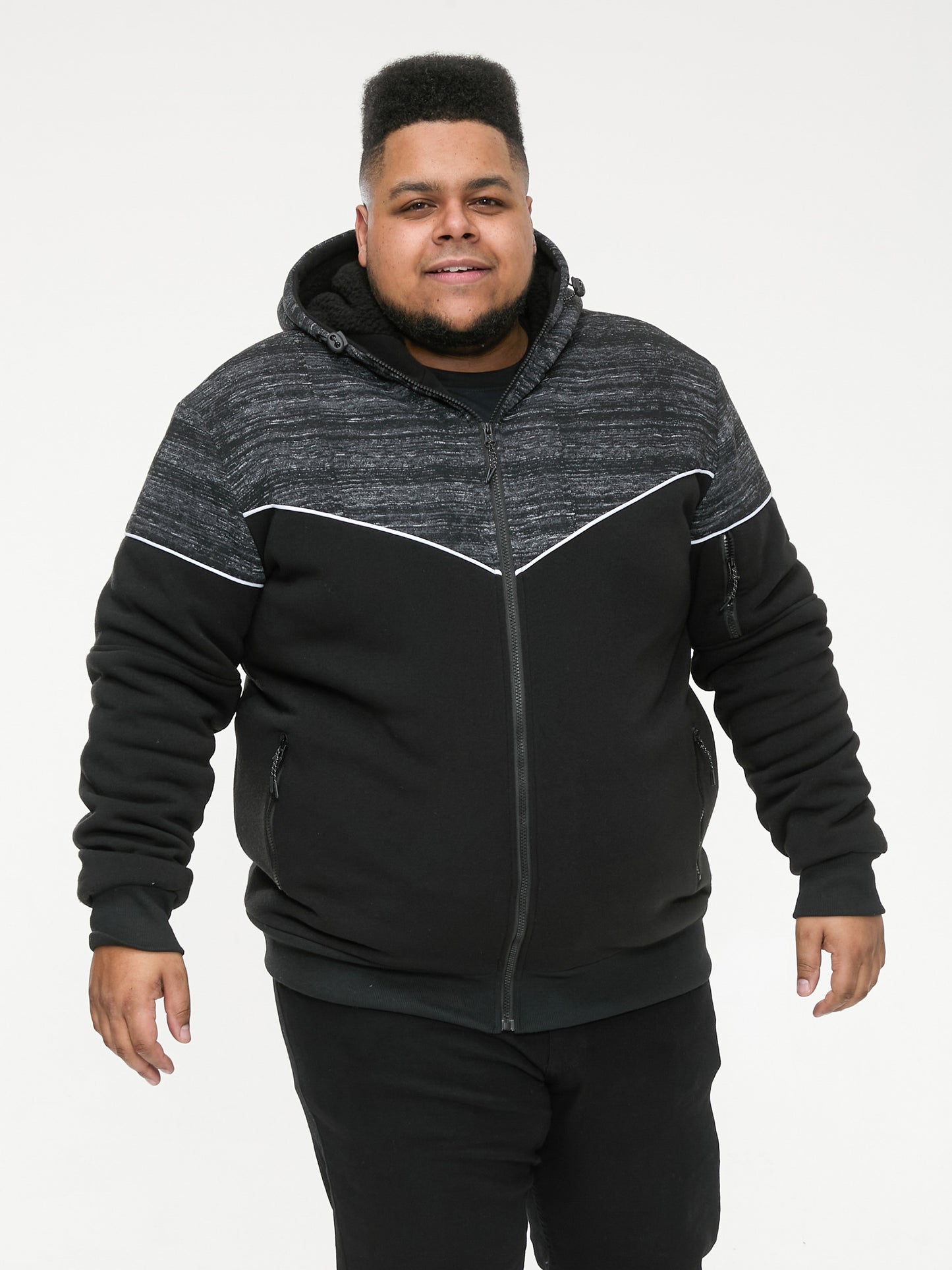 HENNESSEY -D555 Black Zip Through Hoody with Sherpa Lining
