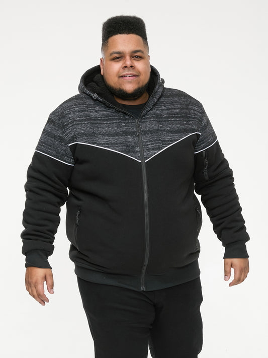 HENNESSEY -D555 Black Zip Through Hoody with Sherpa Lining
