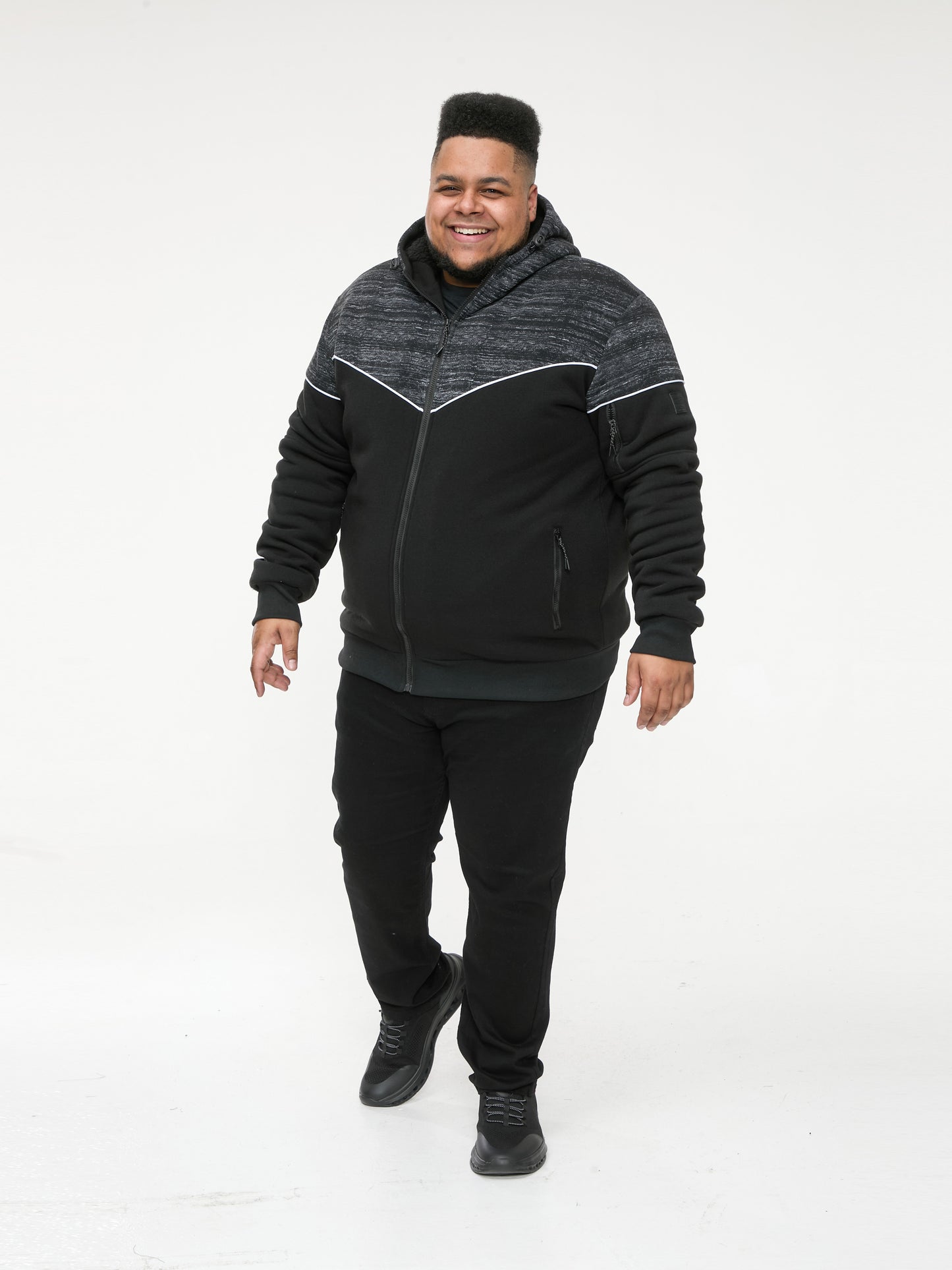 HENNESSEY -D555 Black Zip Through Hoody with Sherpa Lining