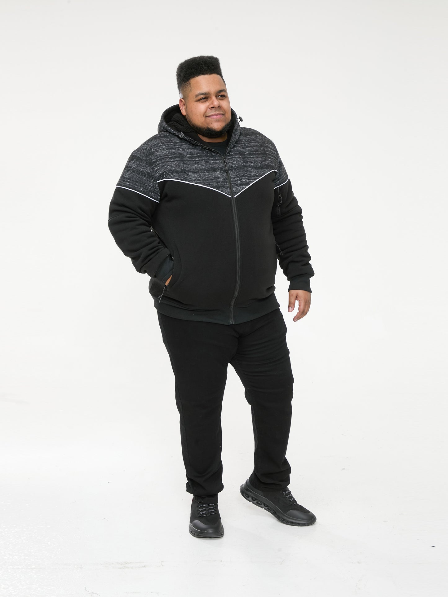 HENNESSEY -D555 Black Zip Through Hoody with Sherpa Lining