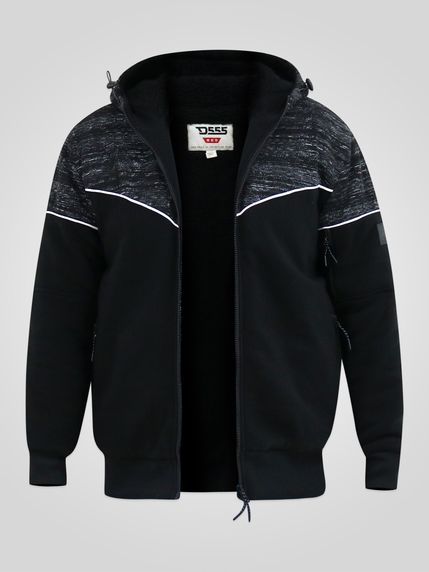 HENNESSEY -D555 Black Zip Through Hoody with Sherpa Lining