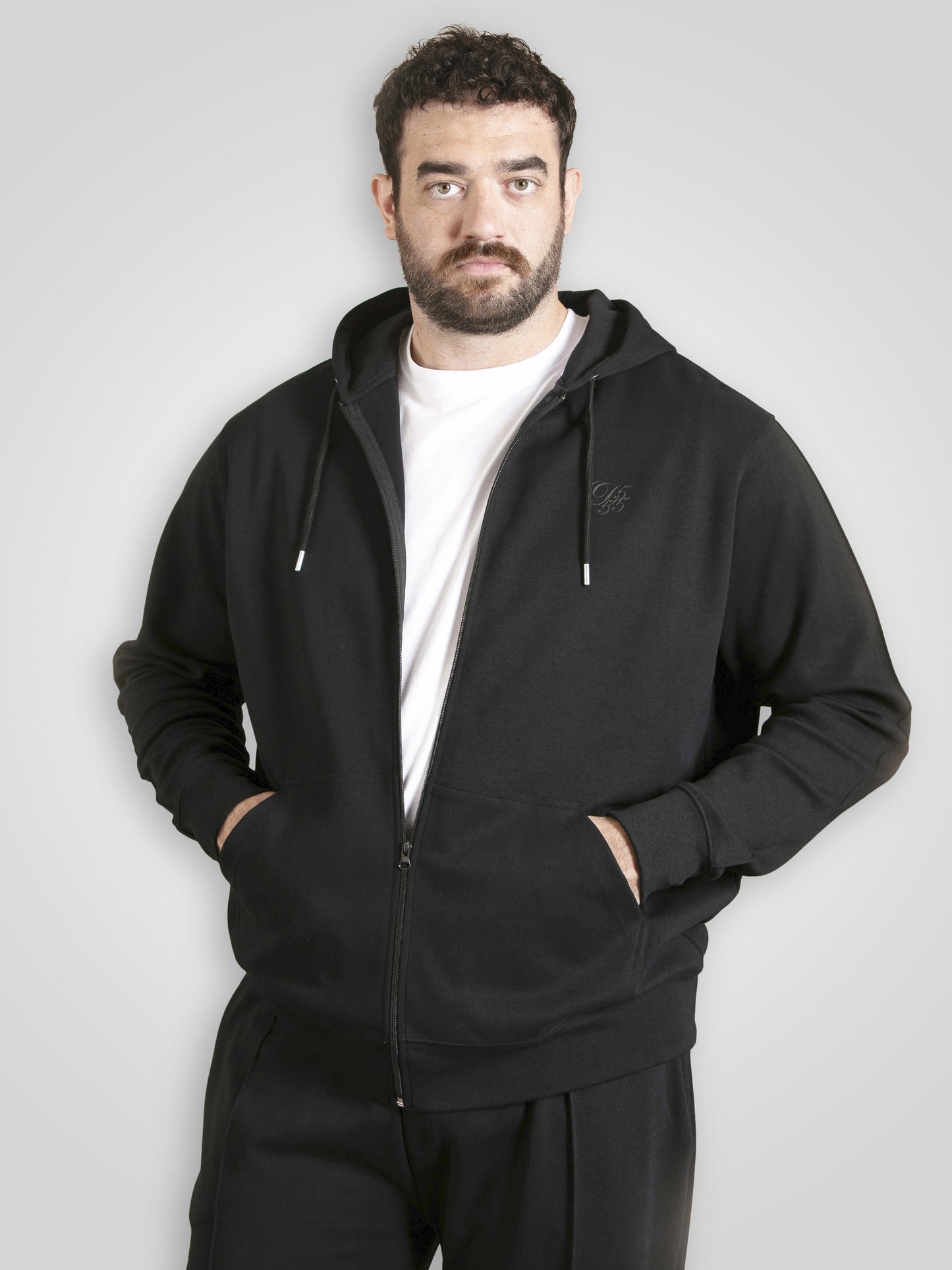KENILWORTH -D555 Dark Navy Blue Couture Zip Through Hoody with Pin Tuck Sleeves