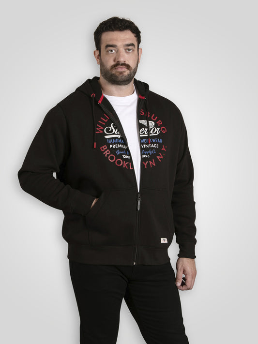 SOUTHAMPTON -D555 Black Full Zip Hoody with Williamsburg Brooklyn Print