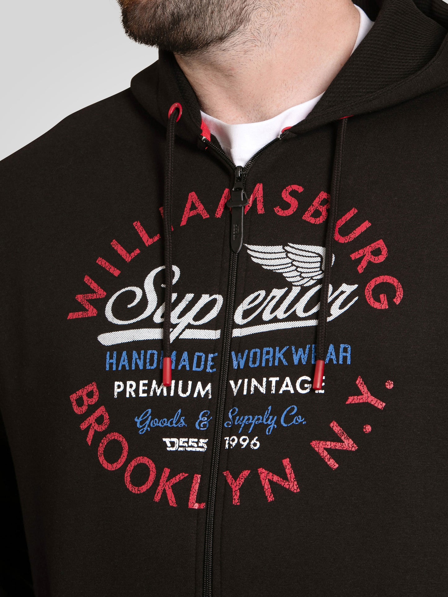 SOUTHAMPTON -D555 Black Full Zip Hoody with Williamsburg Brooklyn Print